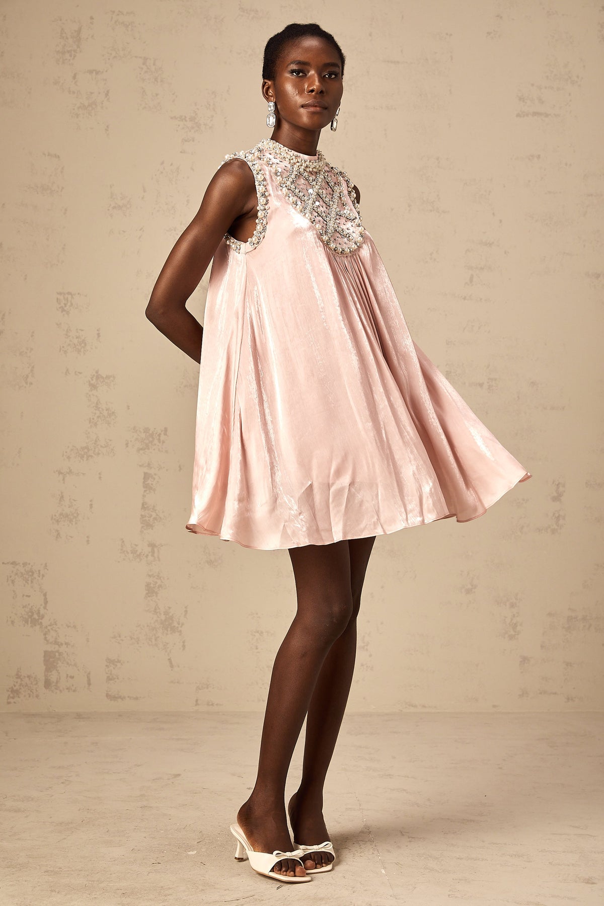 Helena pink embellished pleated mini dress (Final Sale-US Only)