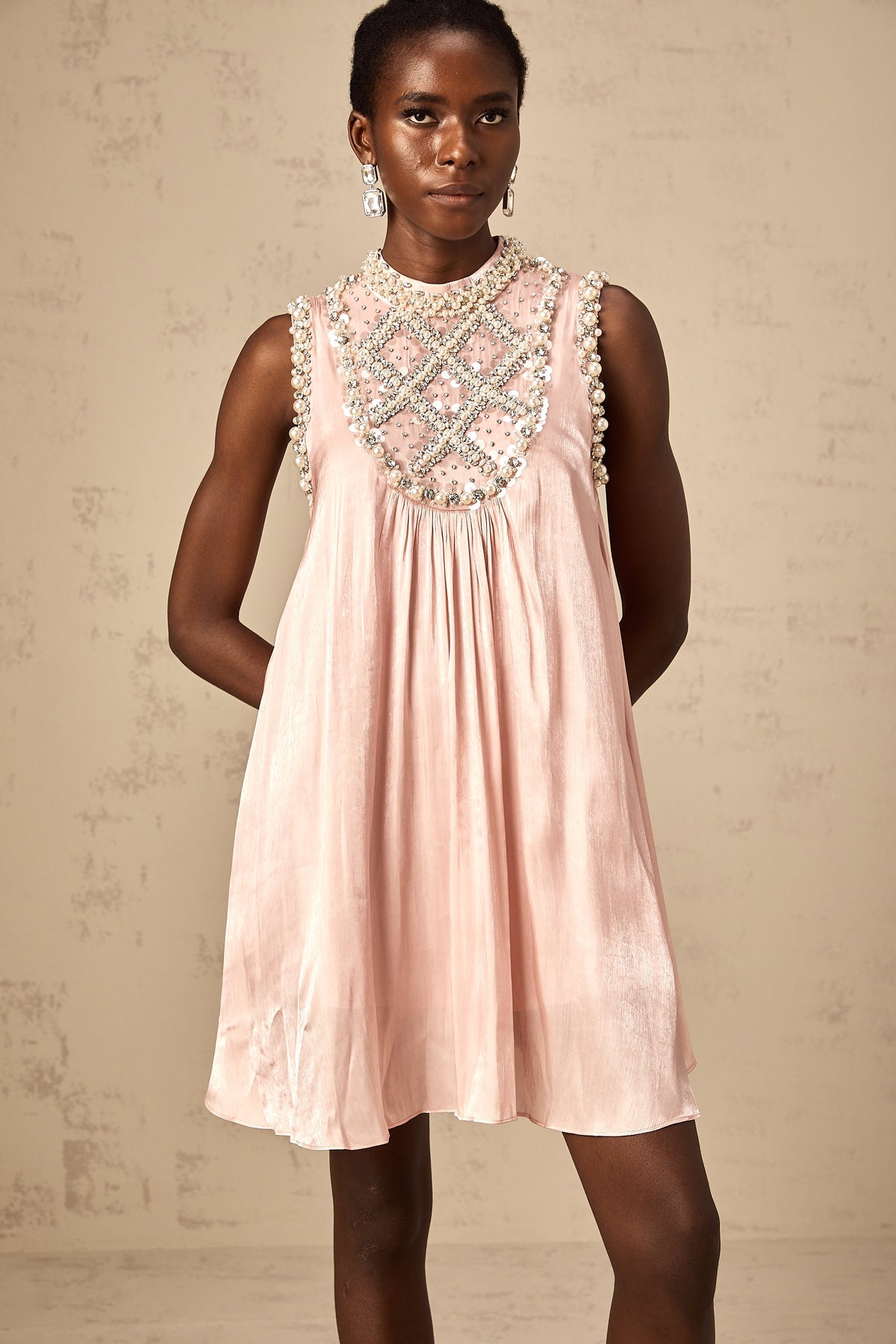 Helena pink embellished pleated mini dress (Final Sale-US Only)