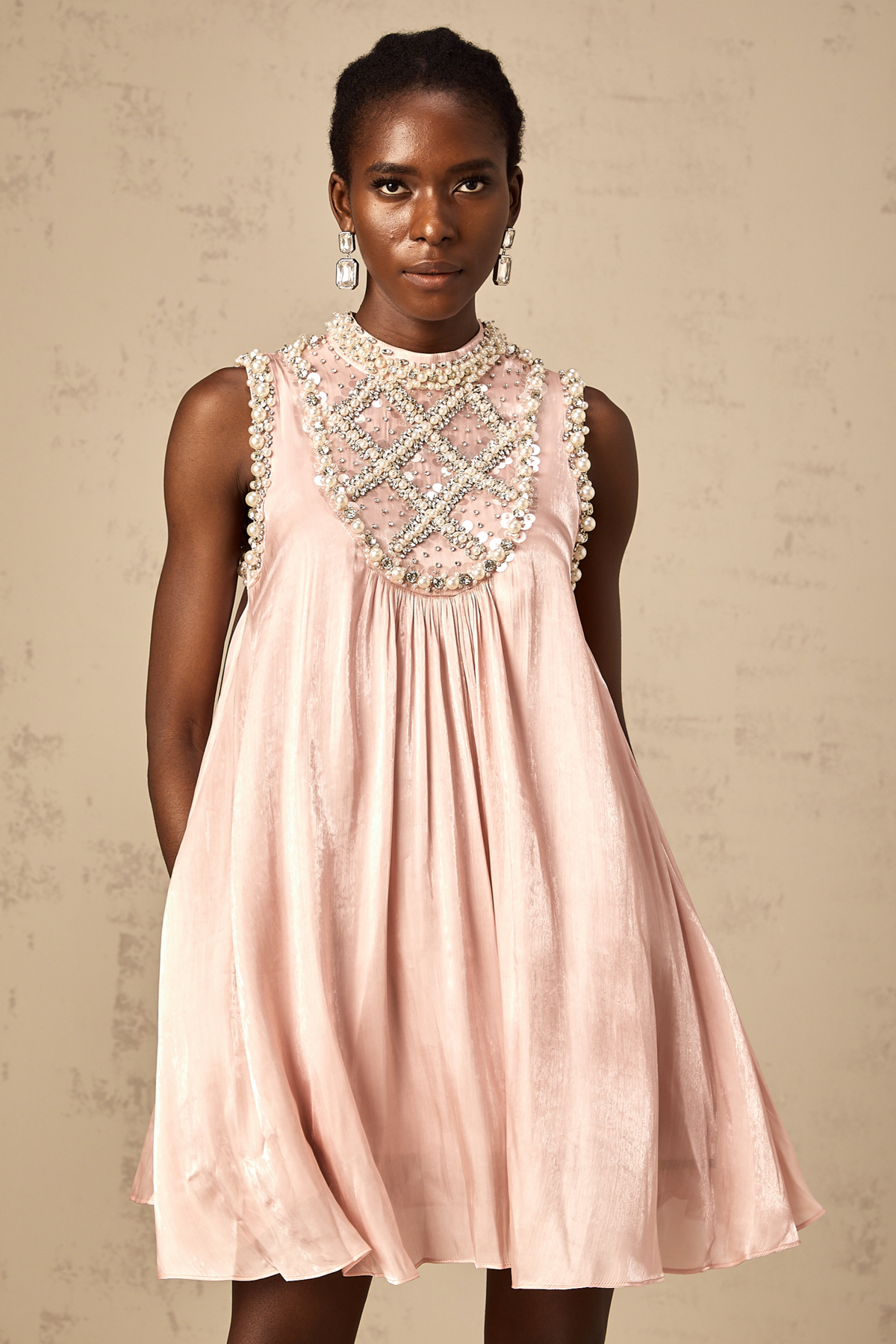 Helena pink embellished pleated mini dress (Final Sale-US Only)