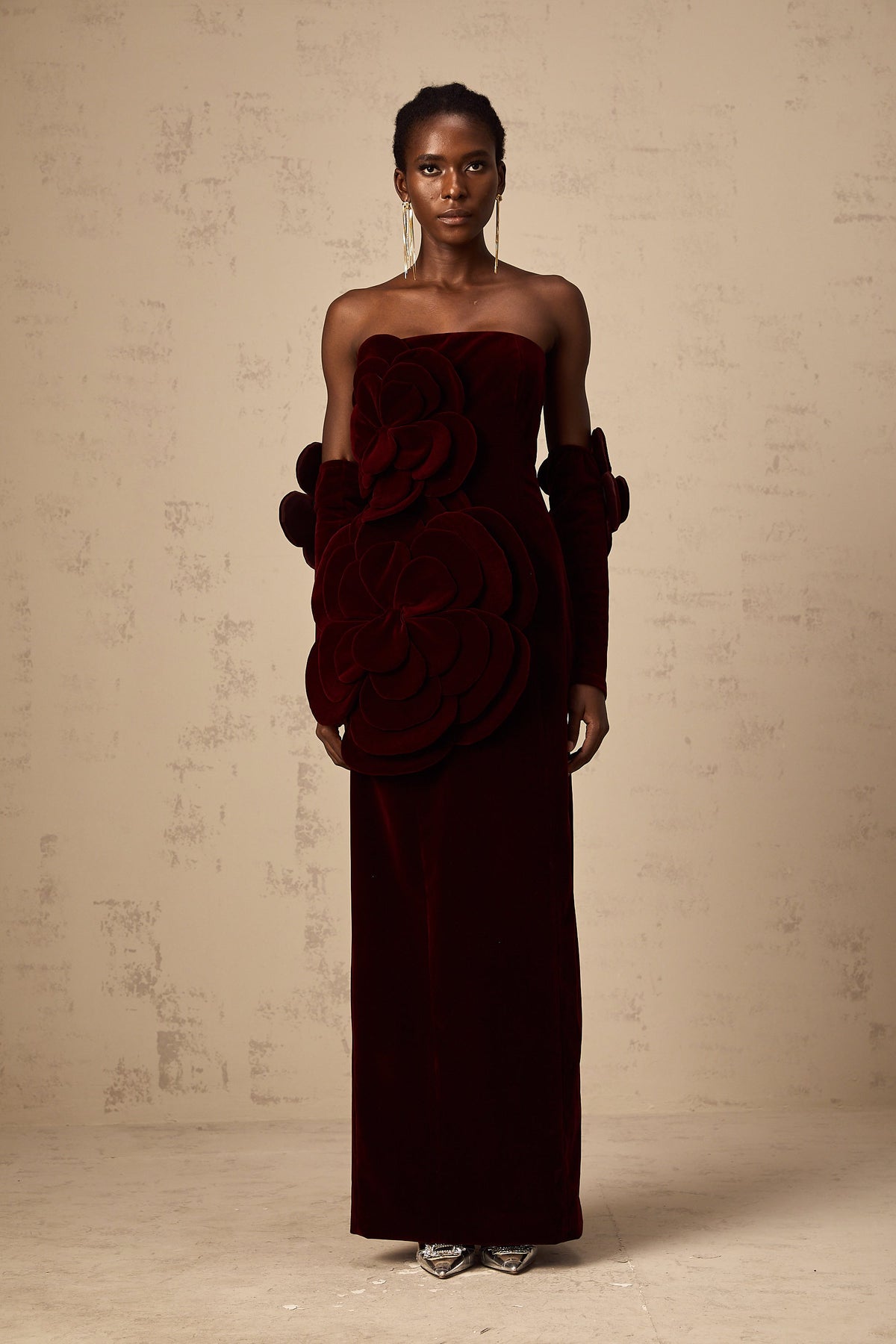 Azura red floral-appliqué maxi dress