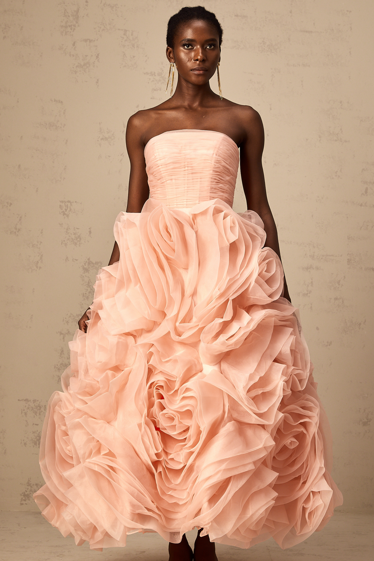 Leane Pink Off-Shoulder Tulle Midi Dress with 3D Petal Detail (Final Sale-US Only)