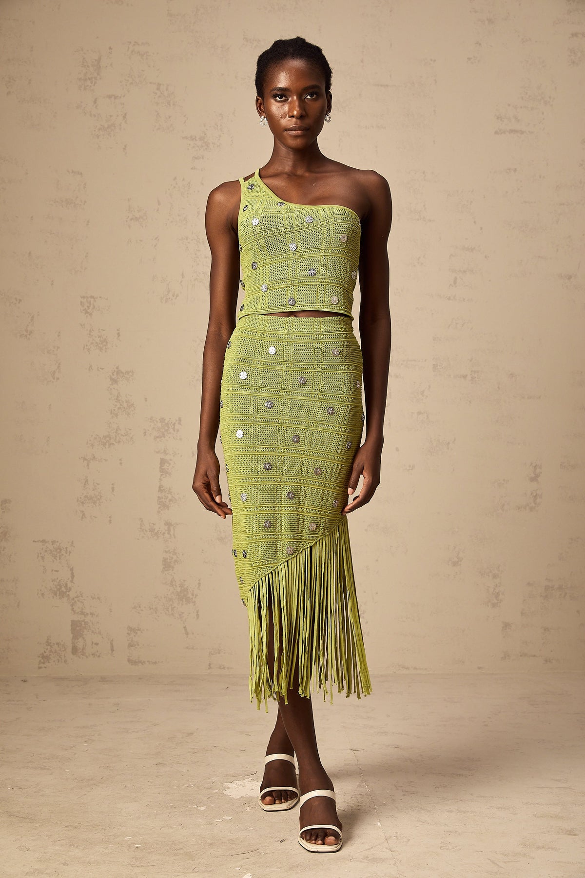 Annette green embellished knit top & skirt matching set (Final Sale-US Only)