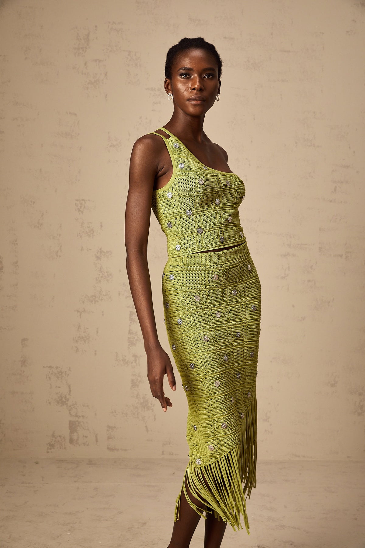 Annette green embellished knit top & skirt matching set (Final Sale-US Only)