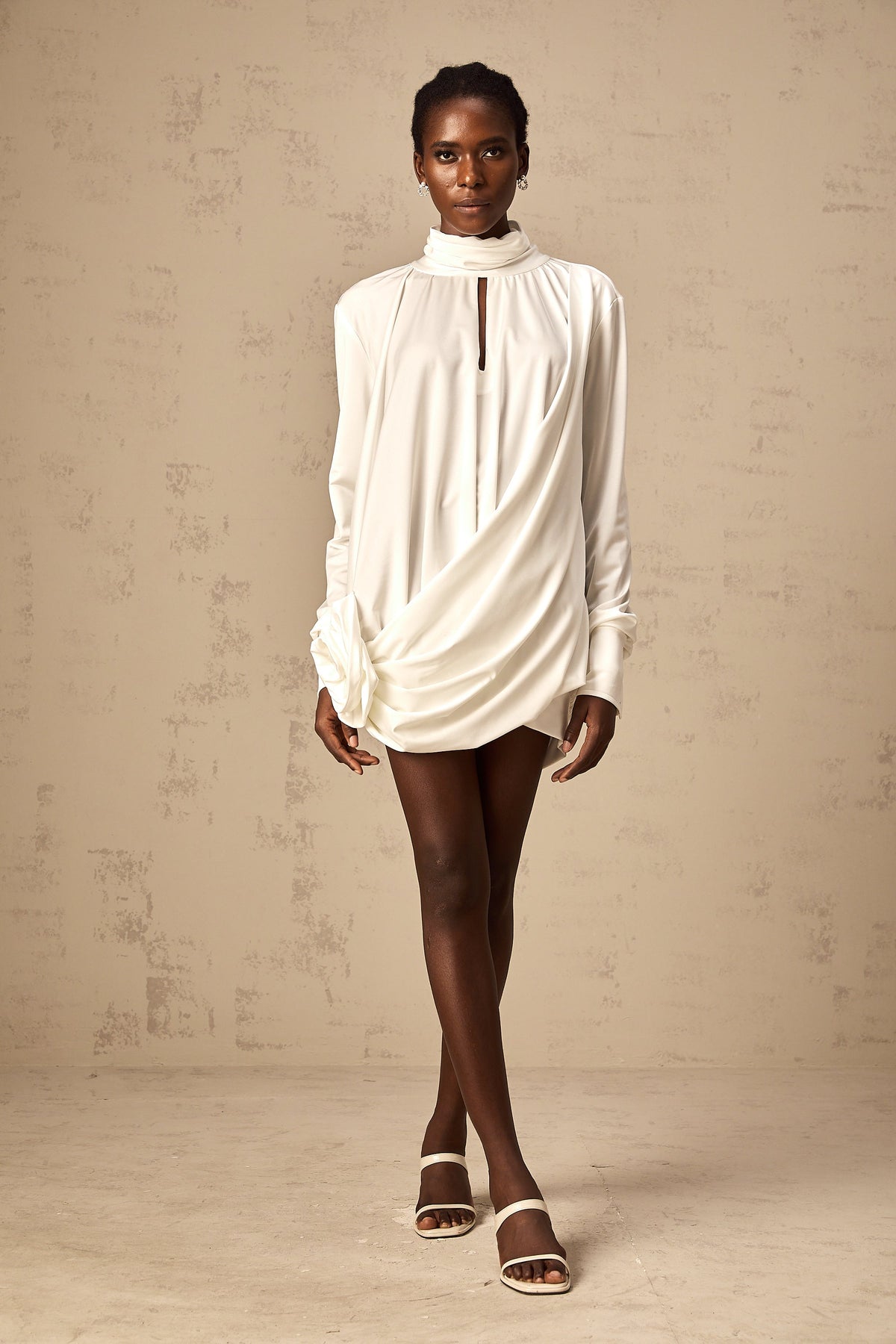 Maeva faux-flower ruched mini dress in White (Final Sale-US Only)