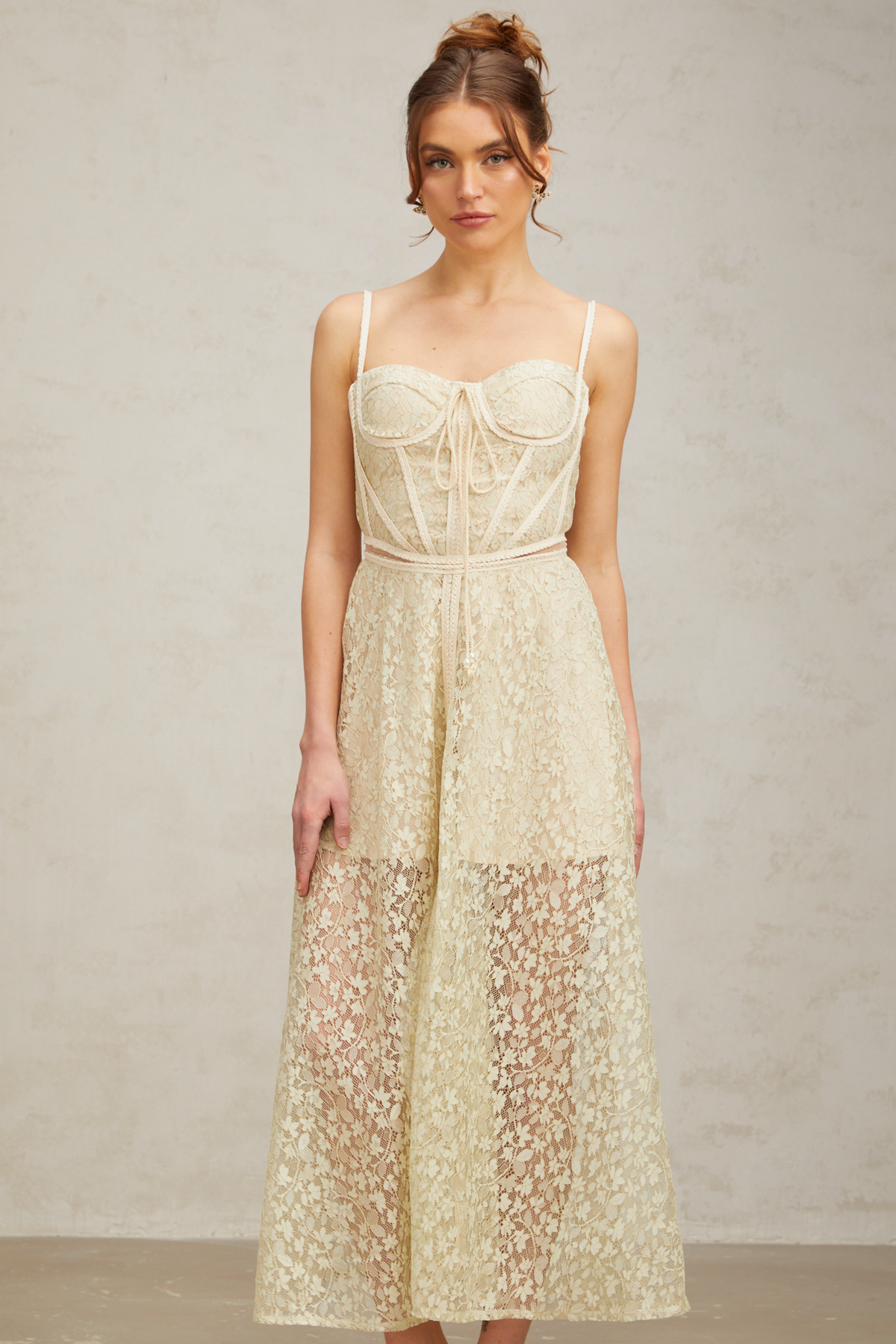 Yasmine light-green floral embroidered midi dress