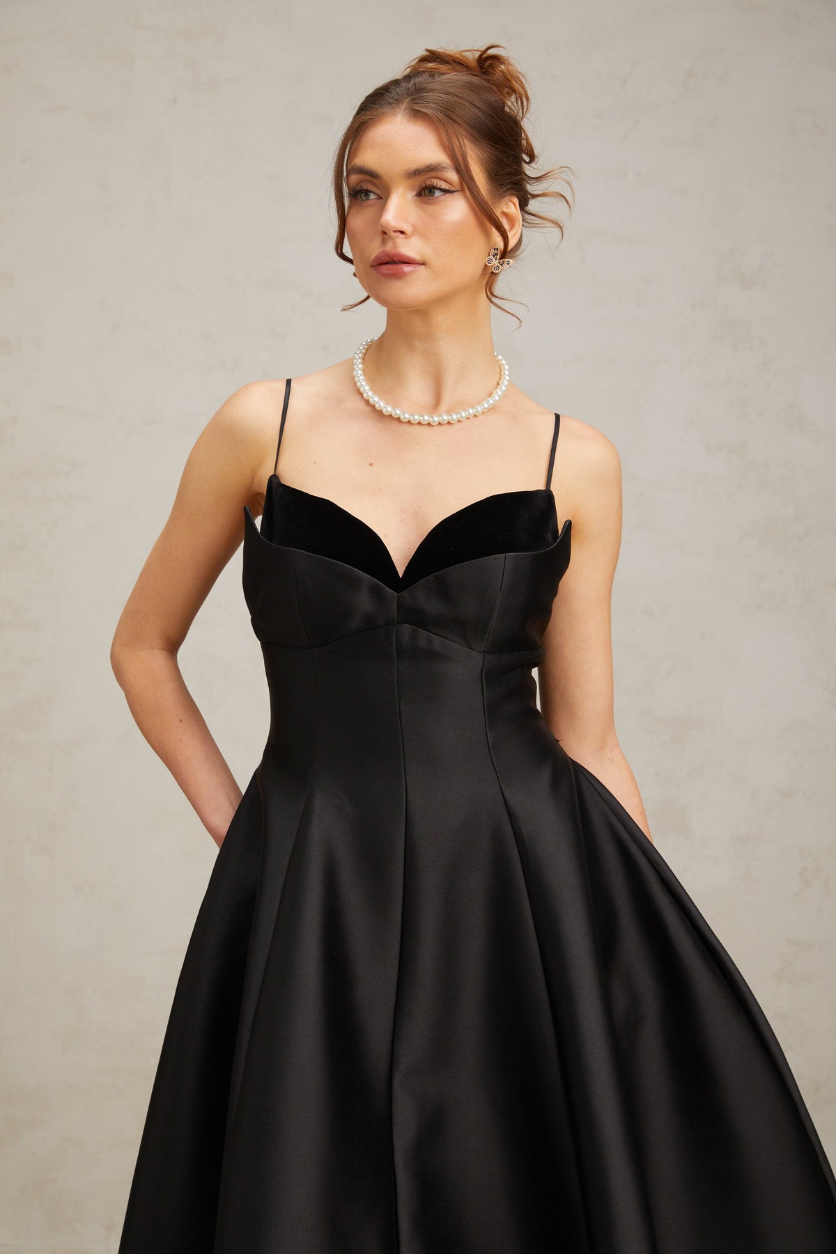 Roxane black pleated flared midi dress (Final Sale-US Only)