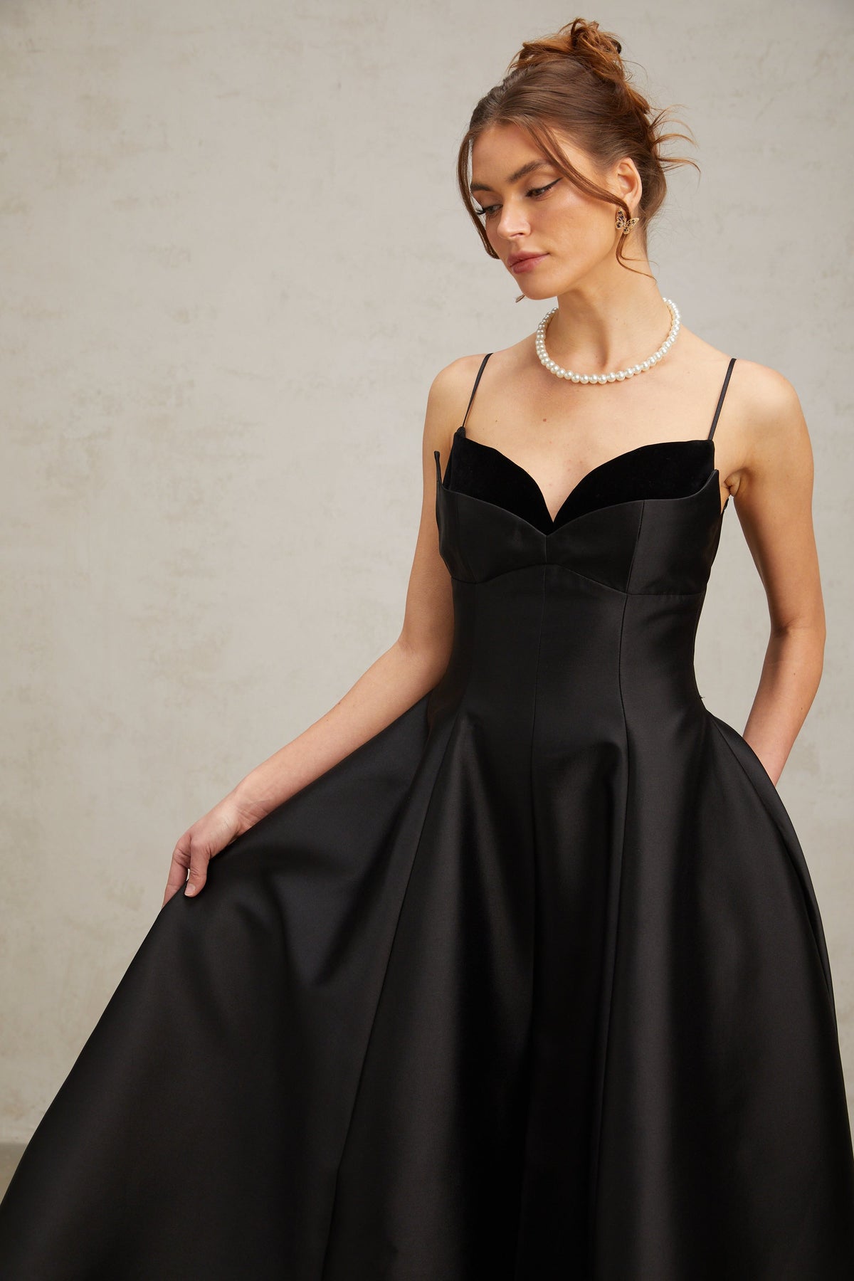 Roxane black pleated flared midi dress (Final Sale-US Only)
