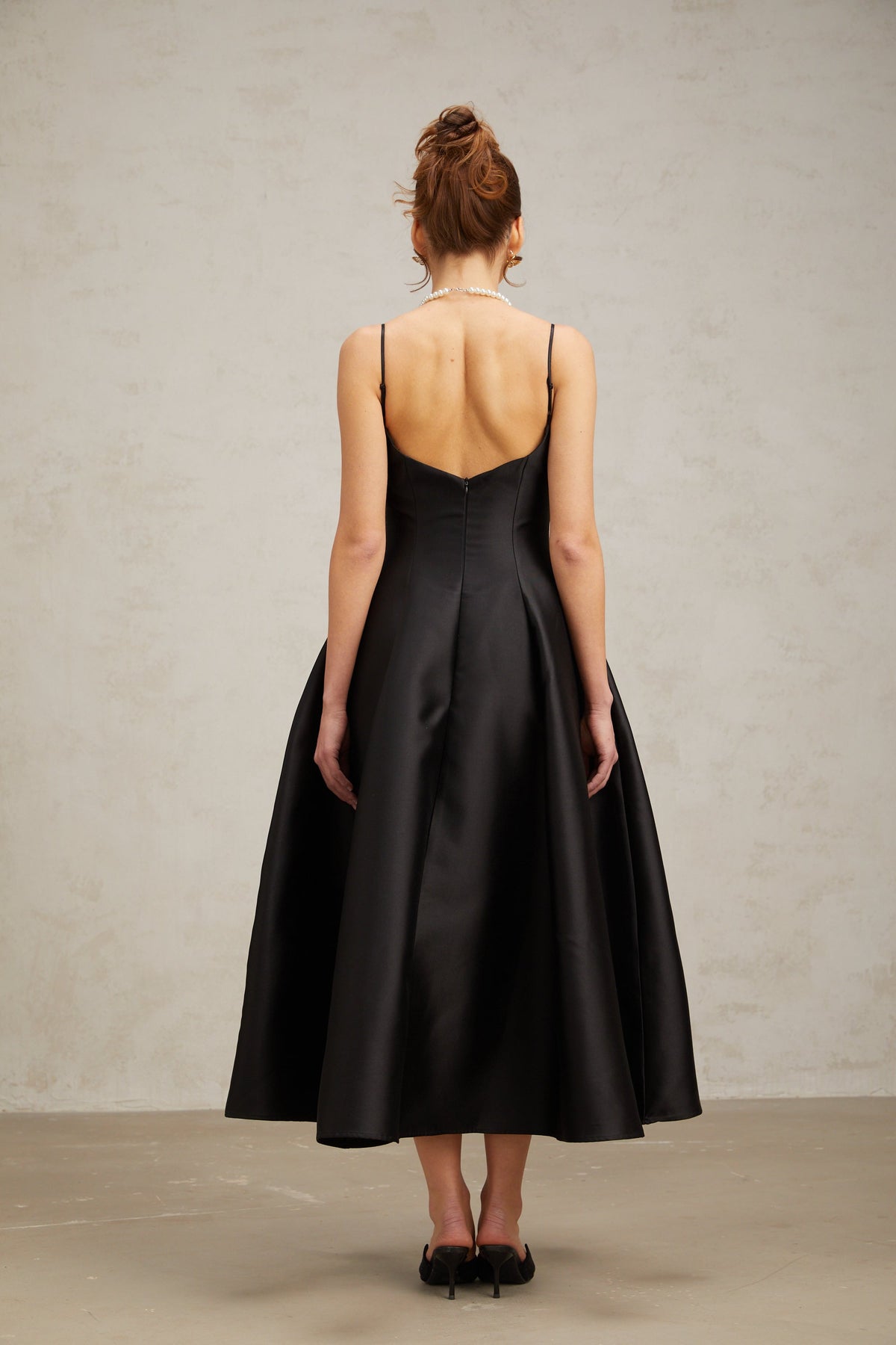 Roxane black pleated flared midi dress (Final Sale-US Only)