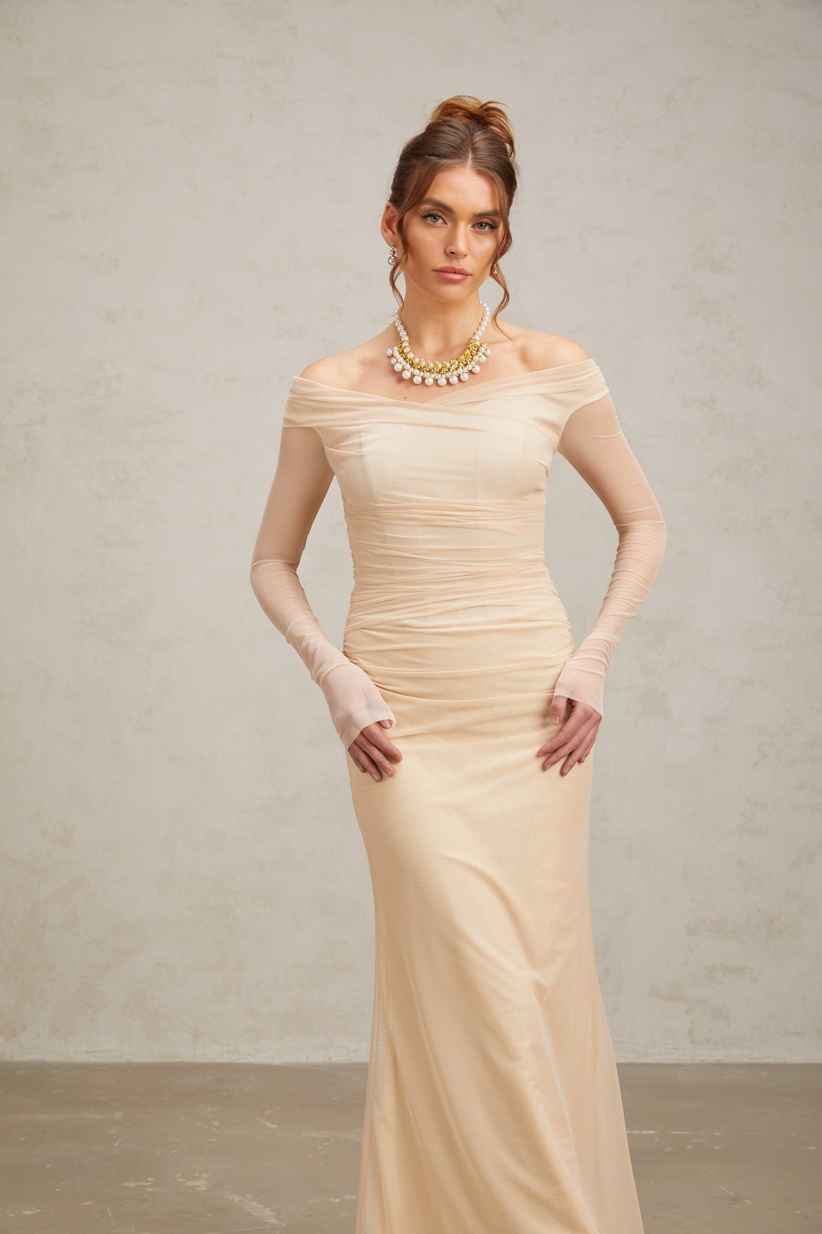 Quintina ruched tulle maxi dress