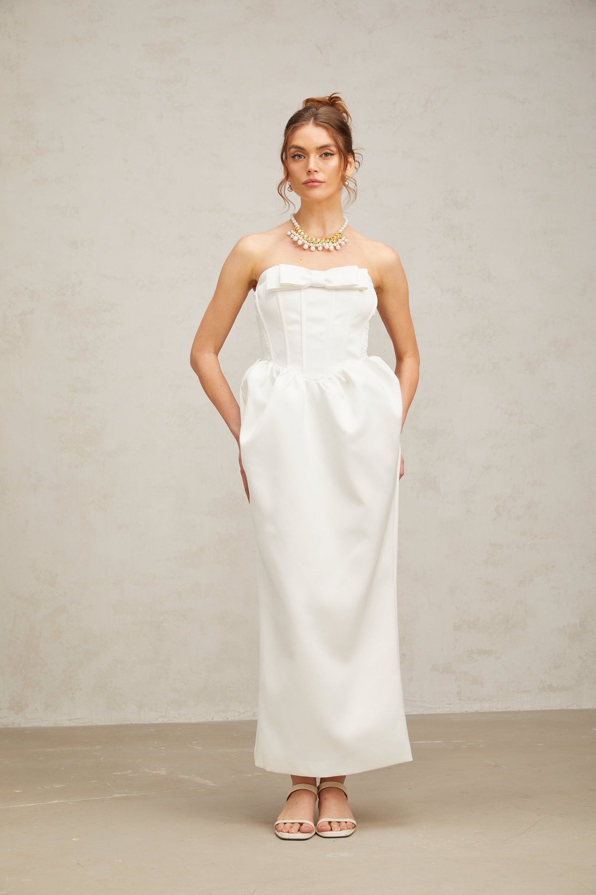 Sylvie bowknot satin maxi dress in White