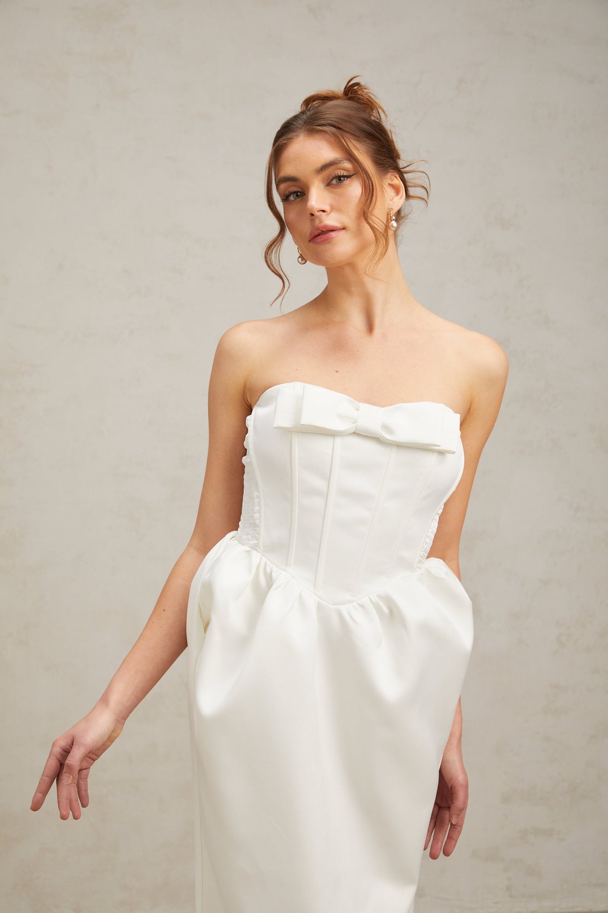 Sylvie bowknot satin maxi dress in White