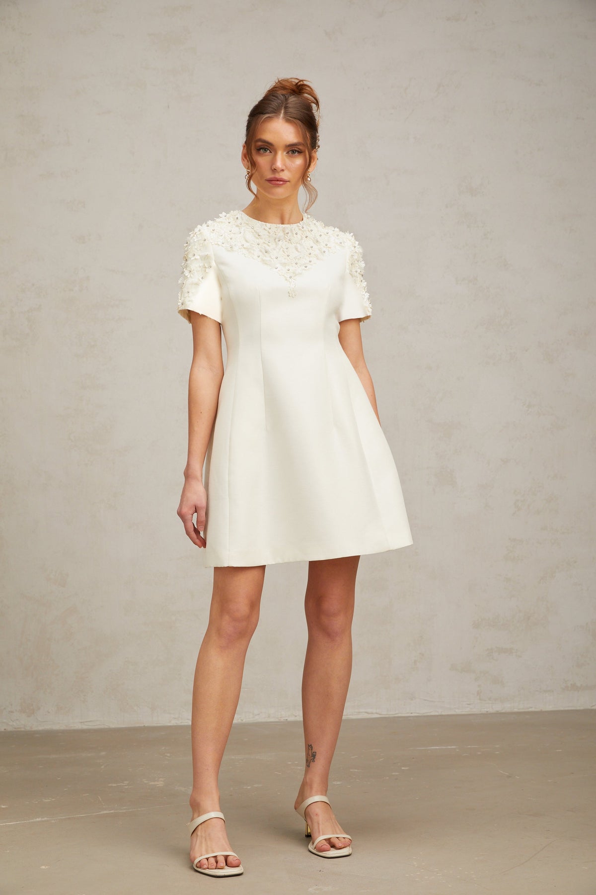 Adrienne floral-appliqué mini dress