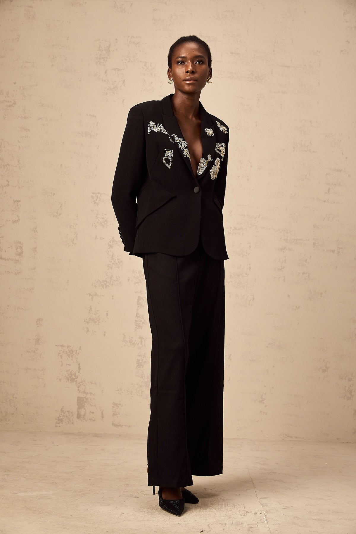 Ximena black bead-embroidered blazer