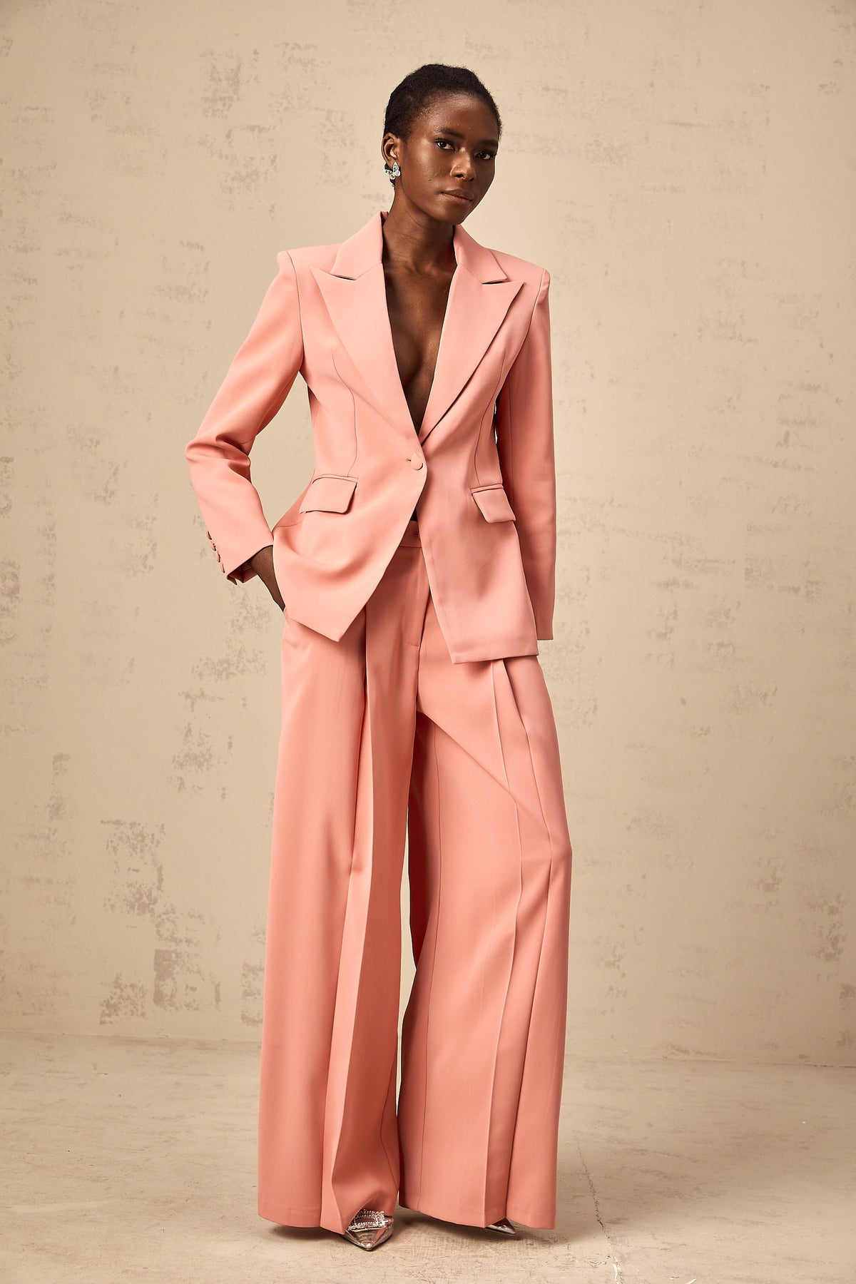 Zoé pink embroidered cut-out blazer & trousers matching set