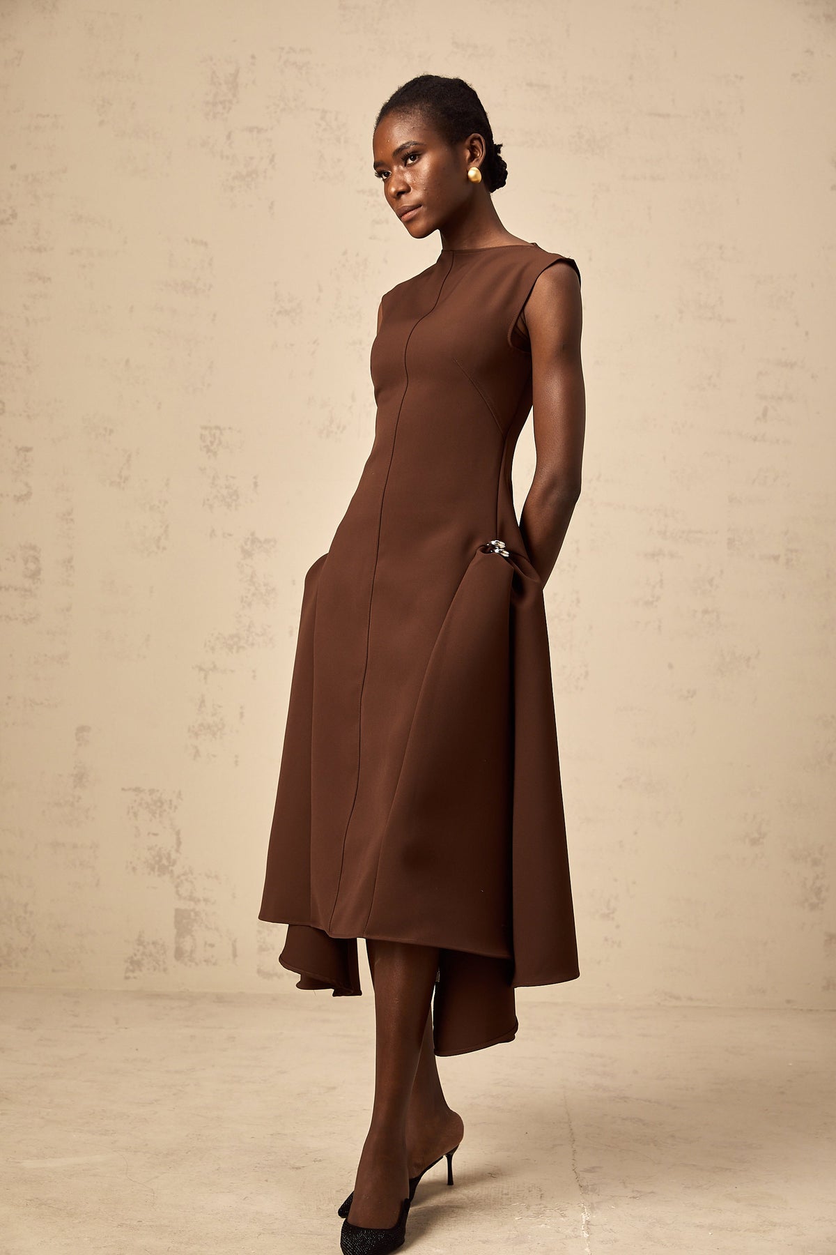 Jenifier brown asymmetrical midi dress