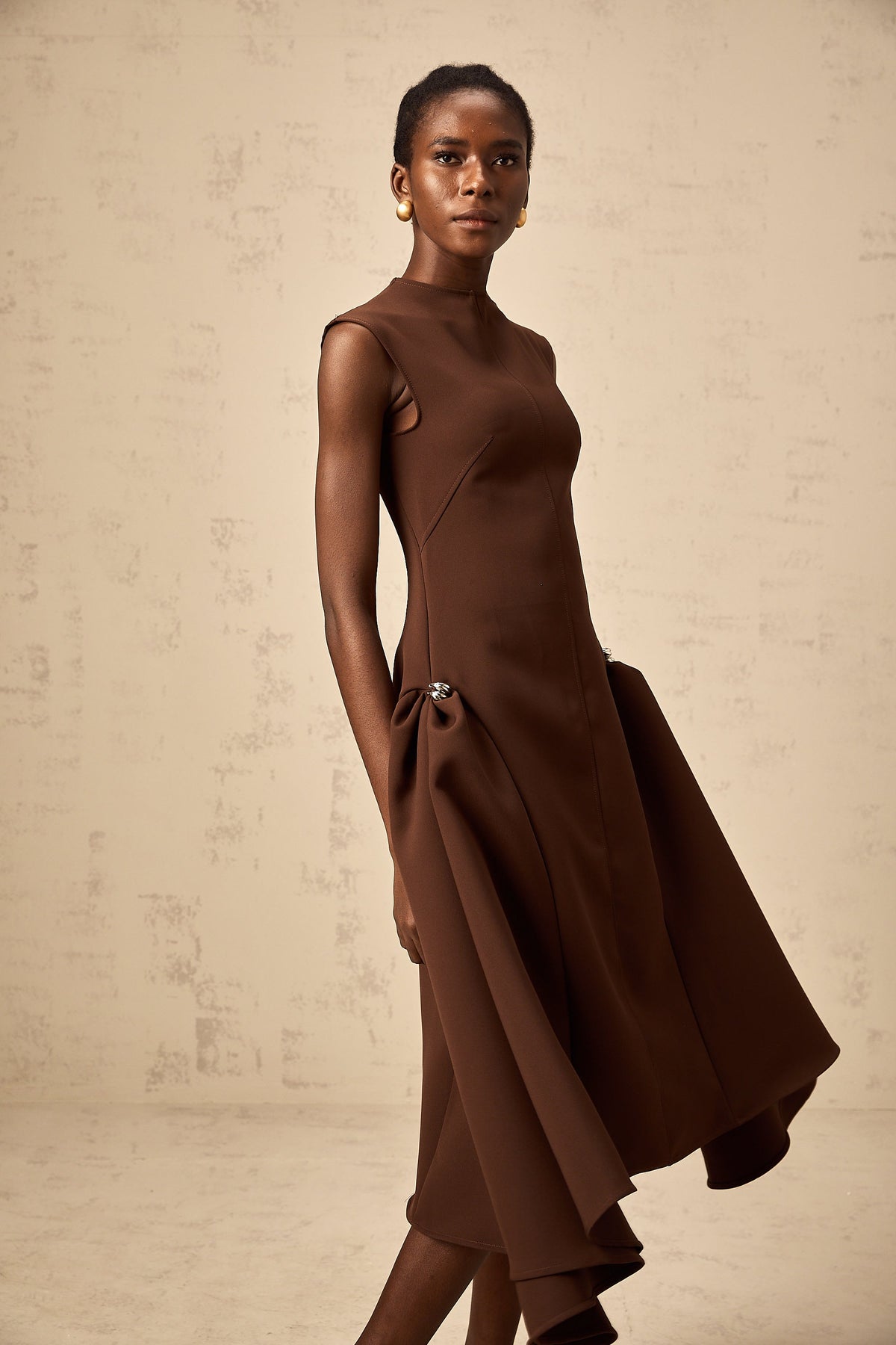 Jenifier brown asymmetrical midi dress