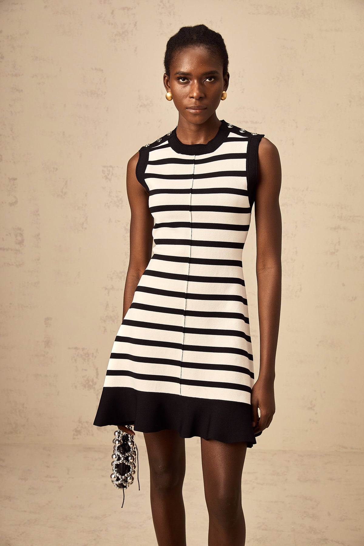 Heloise black horizontal-striped knit mini dress