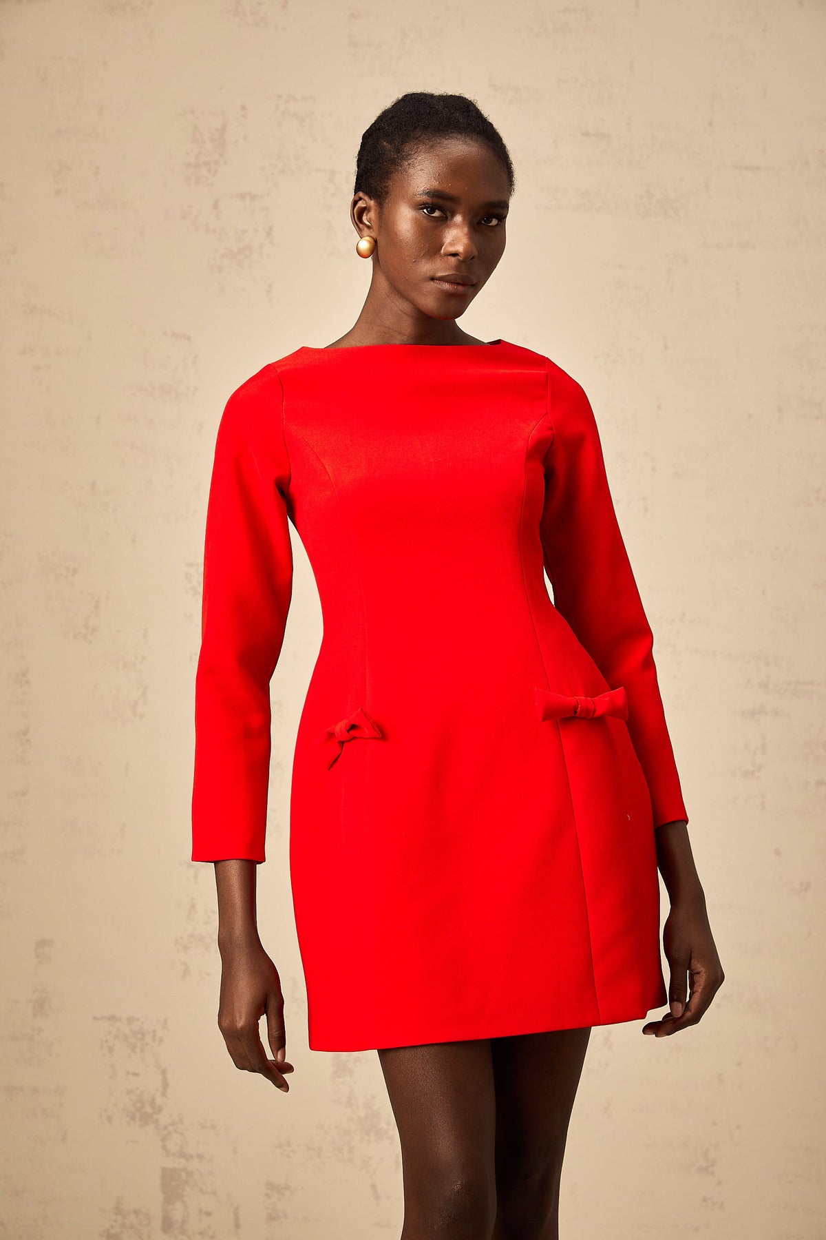 Magali red bowknot long-sleeve mini dress