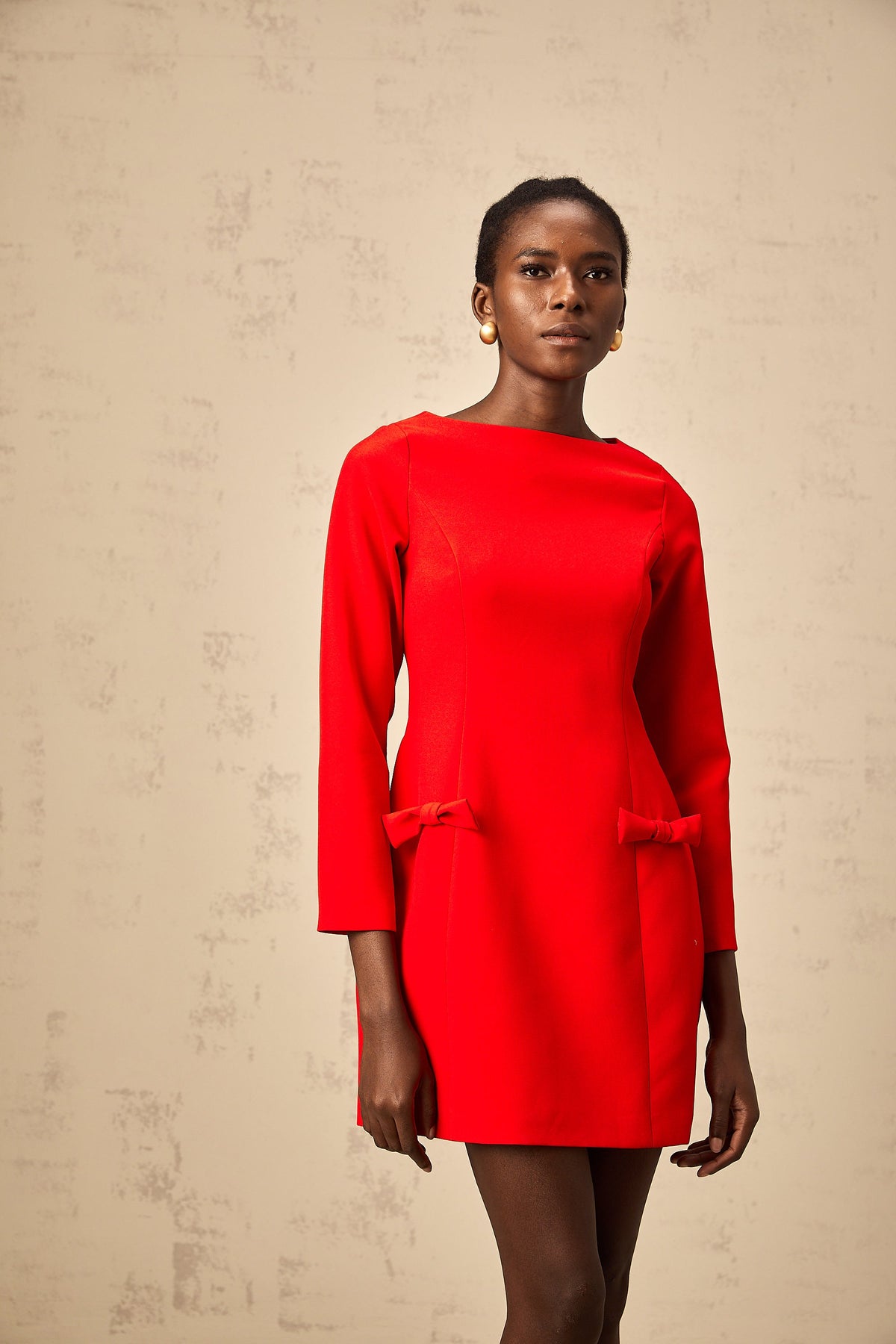 Magali red bowknot long-sleeve mini dress
