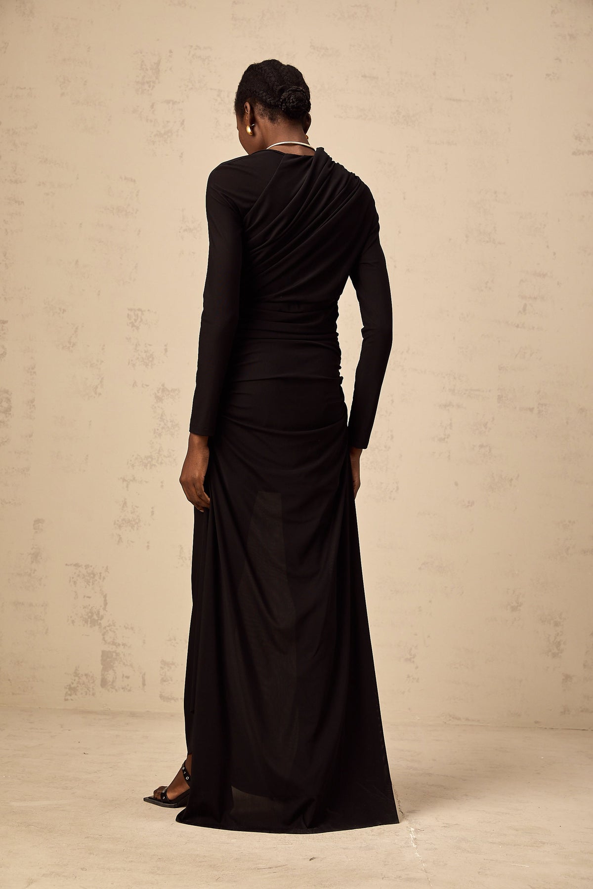 Natalie black cut-out asymmetrical tulle maxi dress