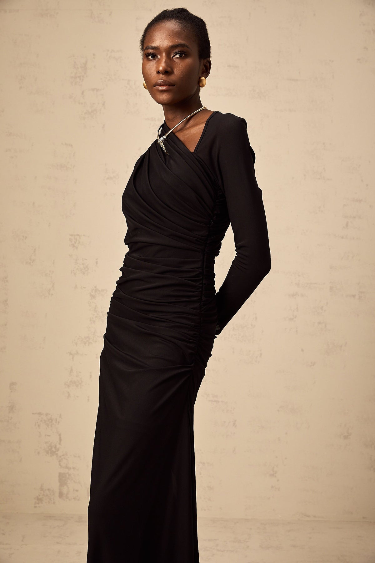Natalie black cut-out asymmetrical tulle maxi dress