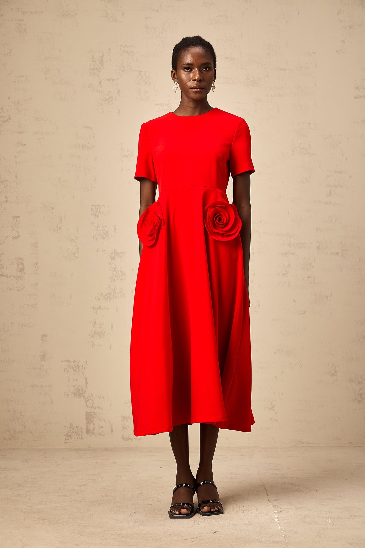 Isolde red floral-appliqué midi dress (Final Sale-US Only)