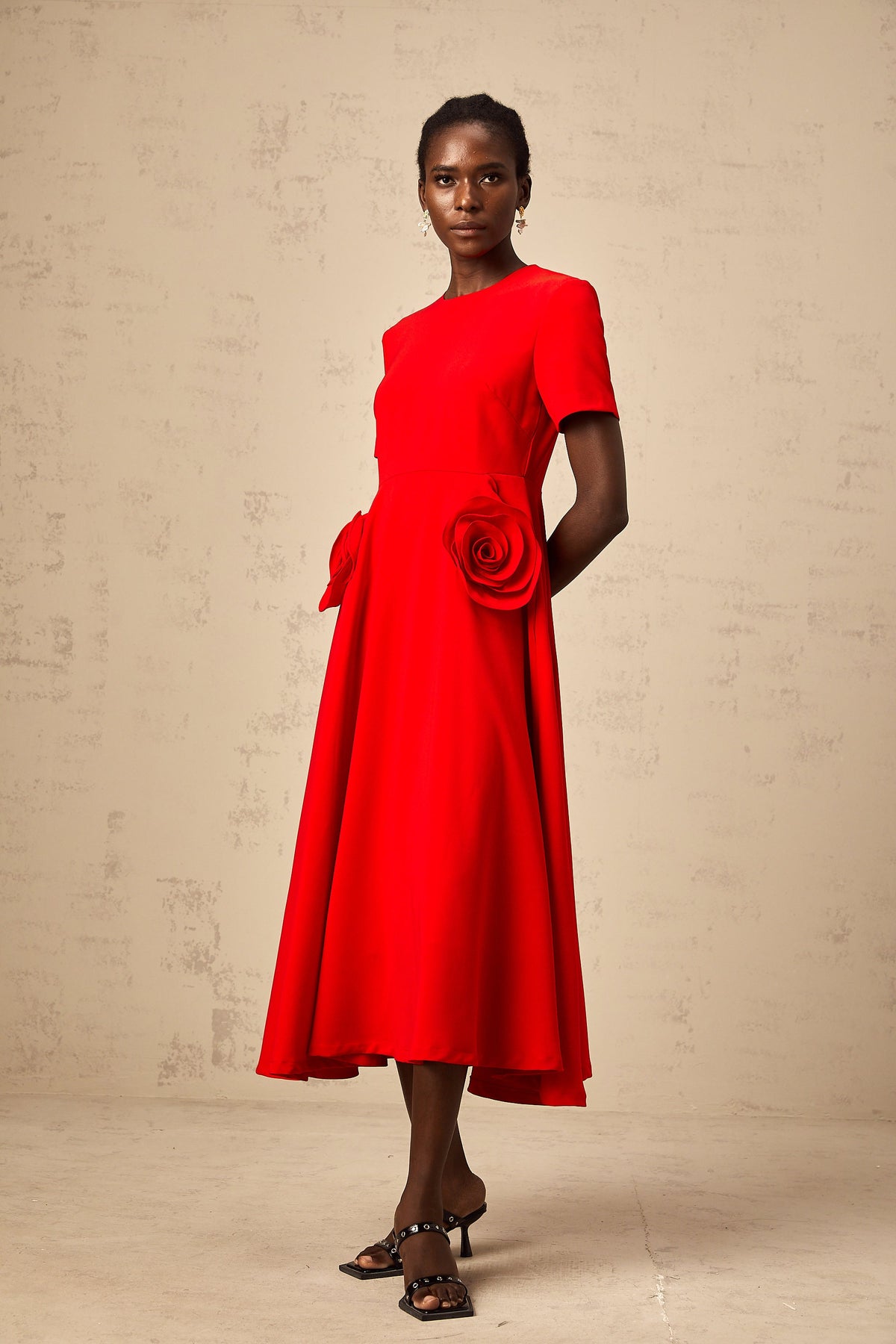 Isolde red floral-appliqué midi dress (Final Sale-US Only)