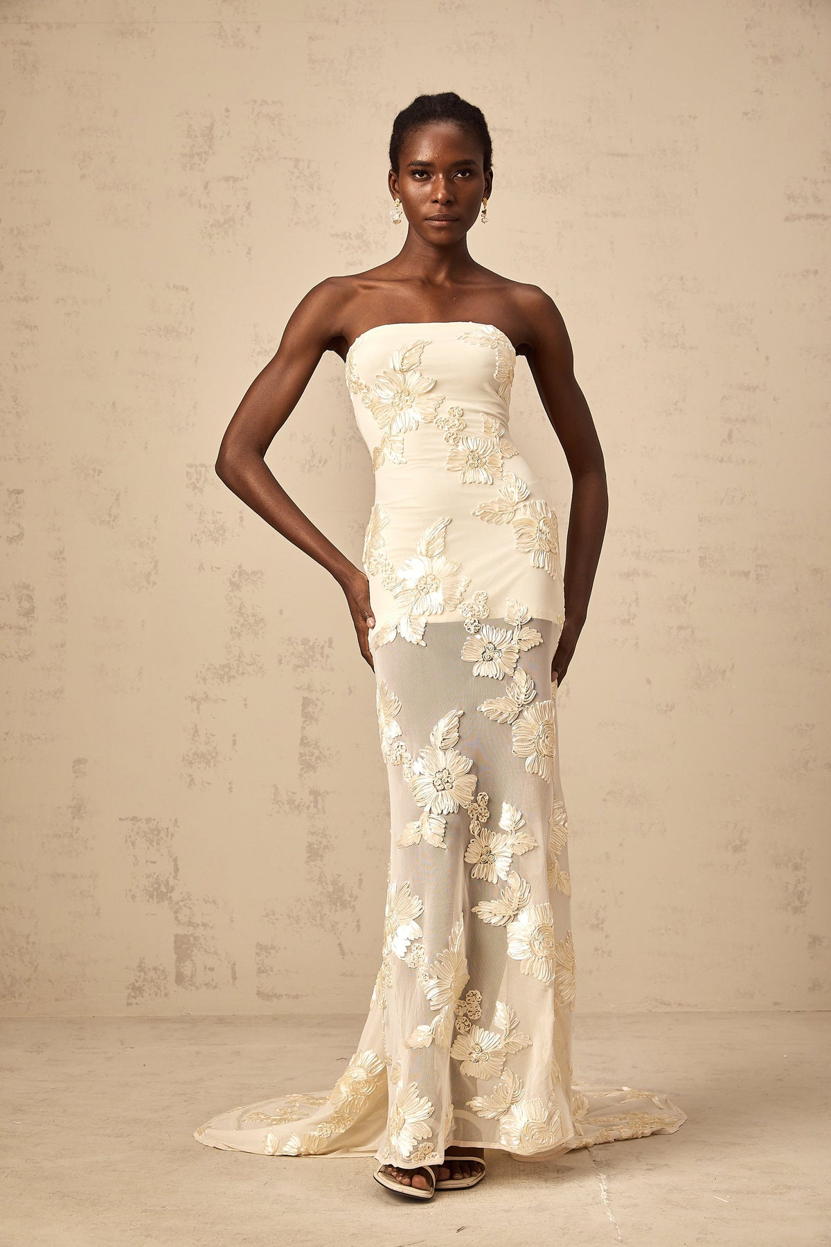 Melanie neutrals embroidered off-shoulder maxi dress (Final Sale-US Only)