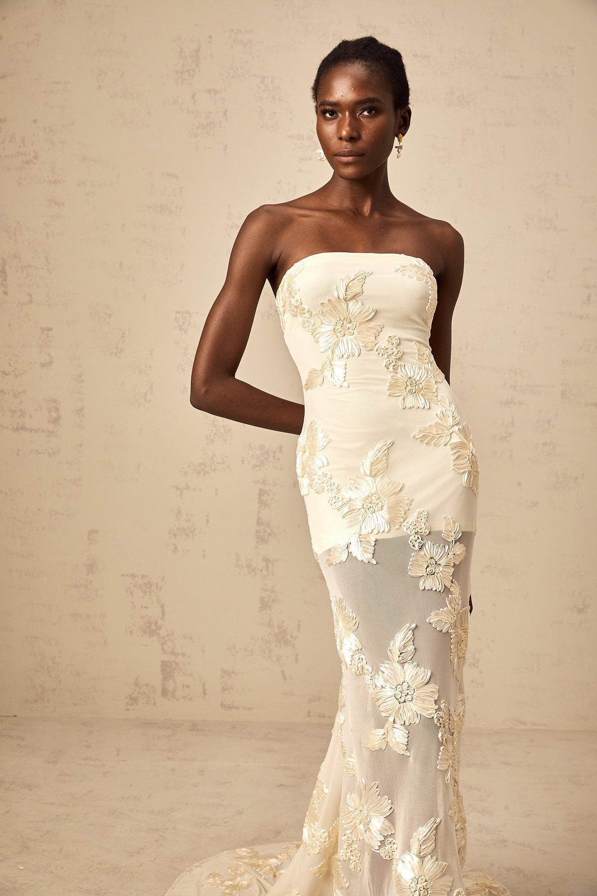 Melanie neutrals embroidered off-shoulder maxi dress (Final Sale-US Only)
