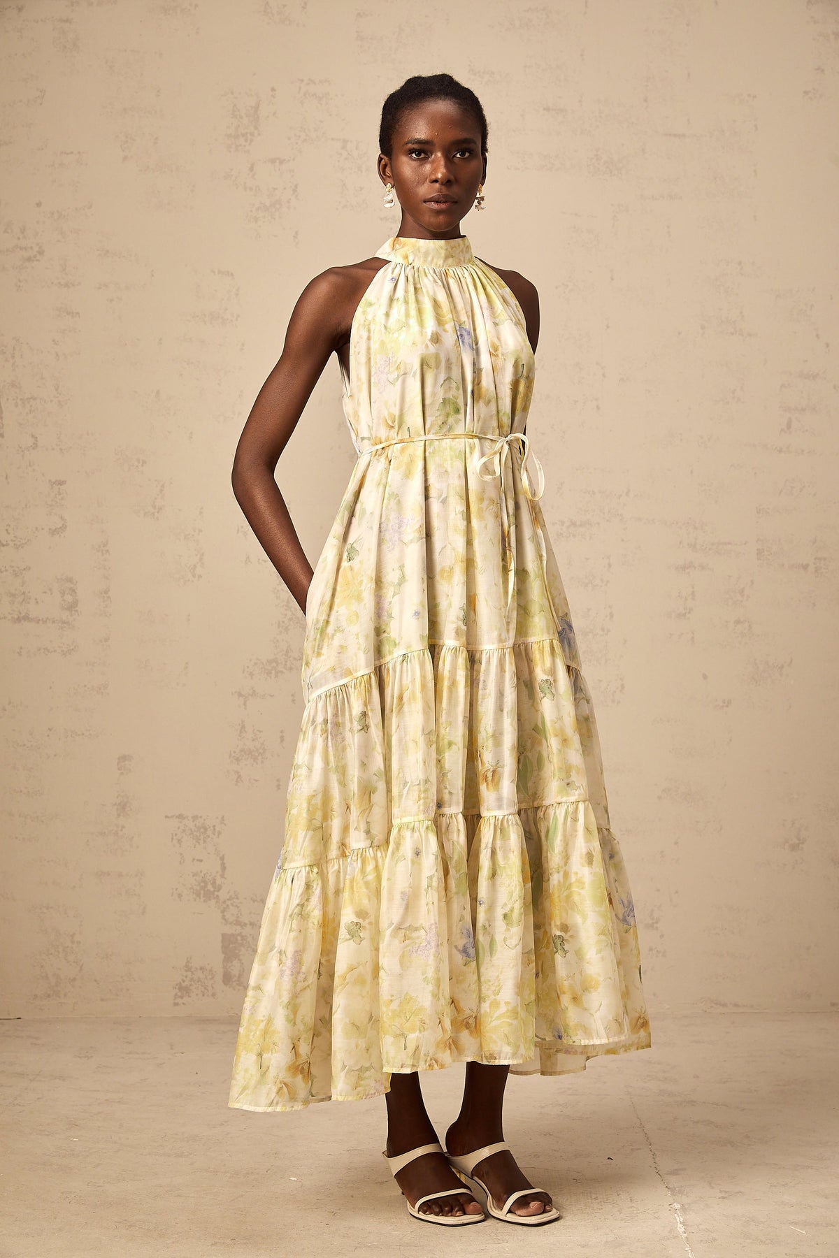 Ulani floral-print sleeveless midi dress in Yellow (Final Sale-US Only)