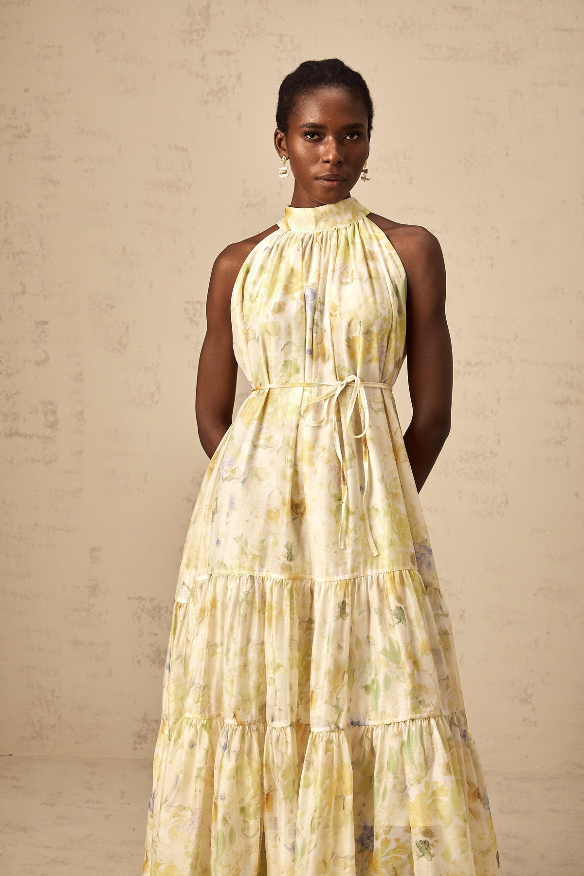 Ulani floral-print sleeveless midi dress in Yellow (Final Sale-US Only)
