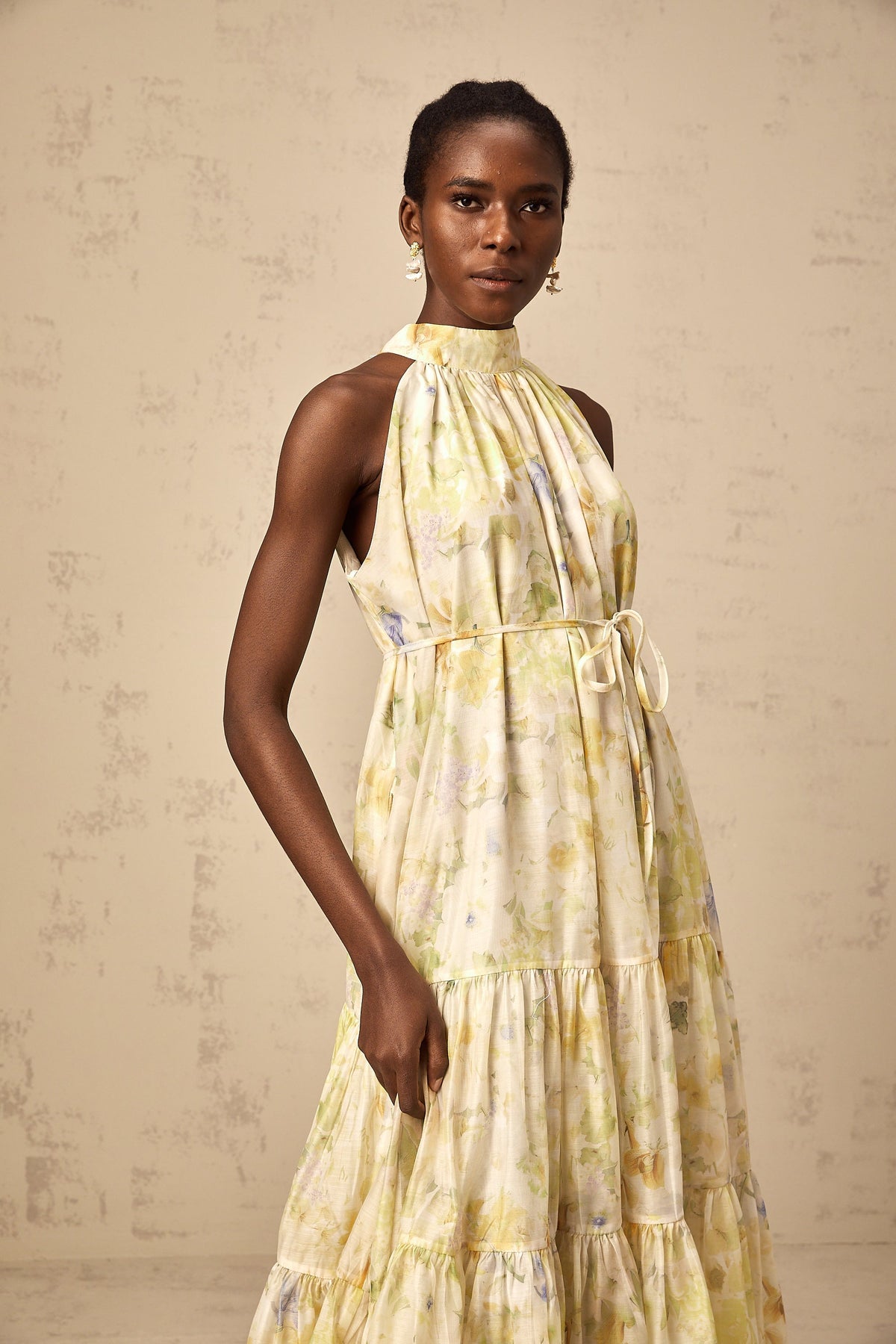 Ulani floral-print sleeveless midi dress in Yellow (Final Sale-US Only)