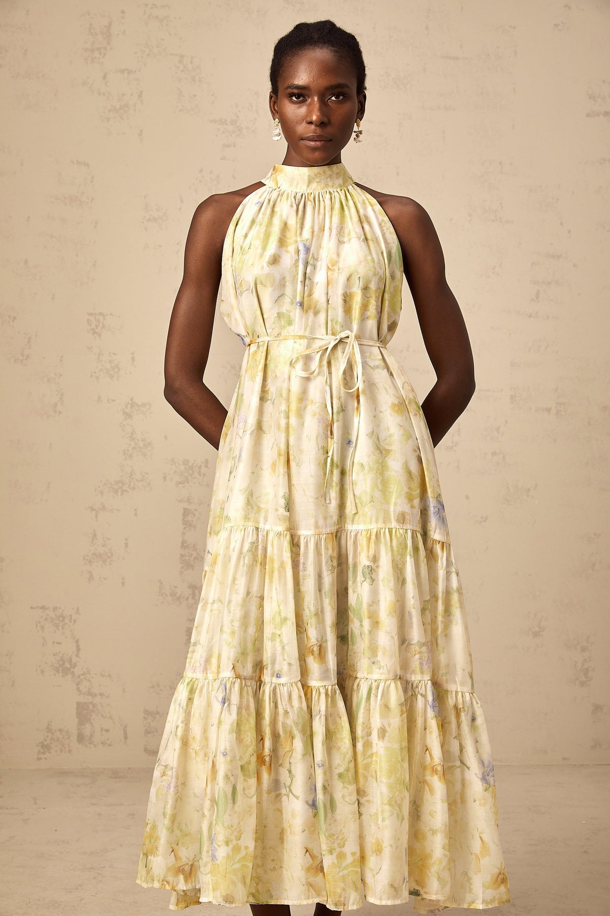 Ulani floral-print sleeveless midi dress in Yellow (Final Sale-US Only)