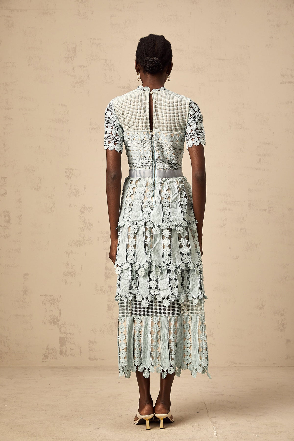 Océane green floral embroidered midi dress (Final Sale)