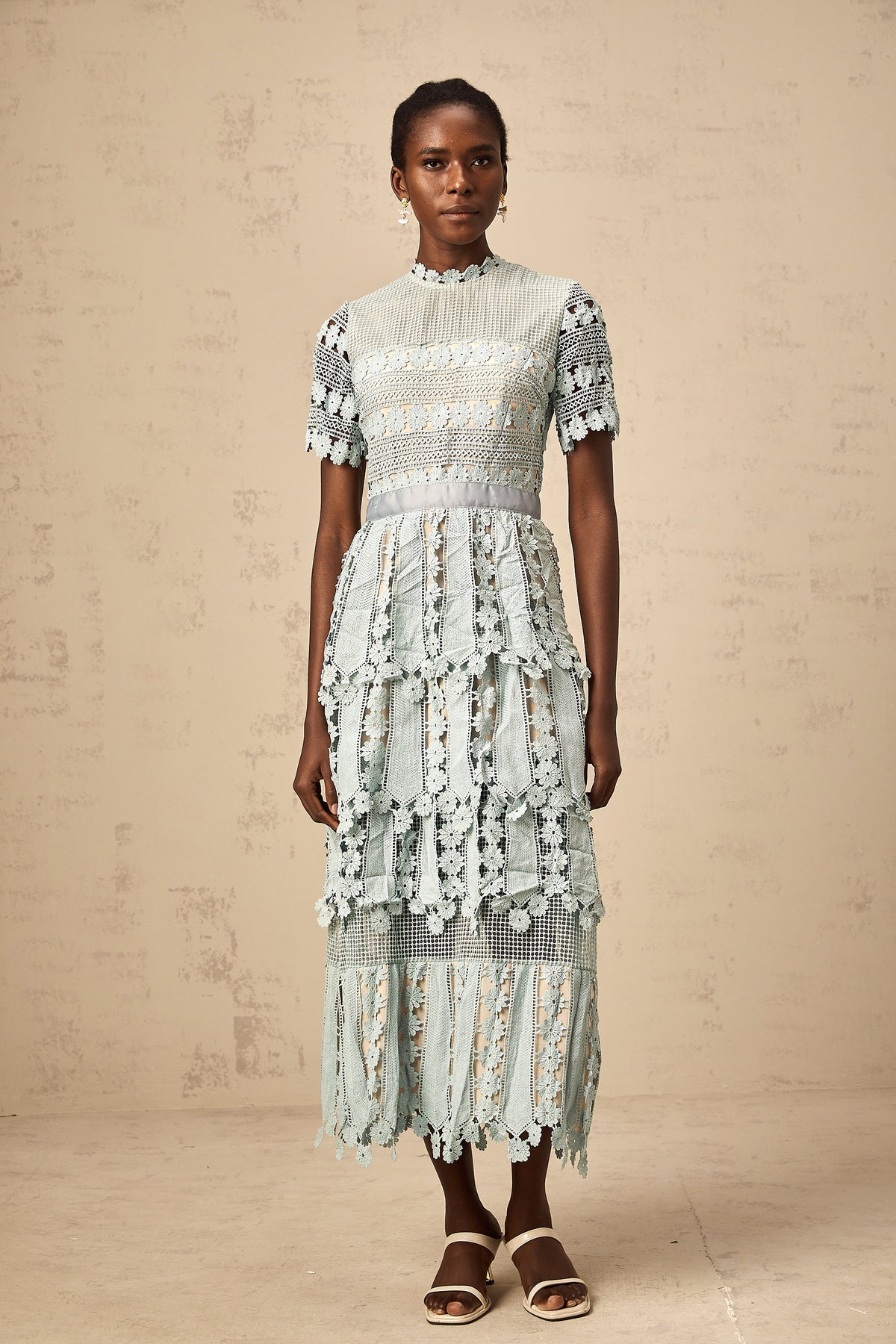 Océane green floral embroidered midi dress (Final Sale-US Only)