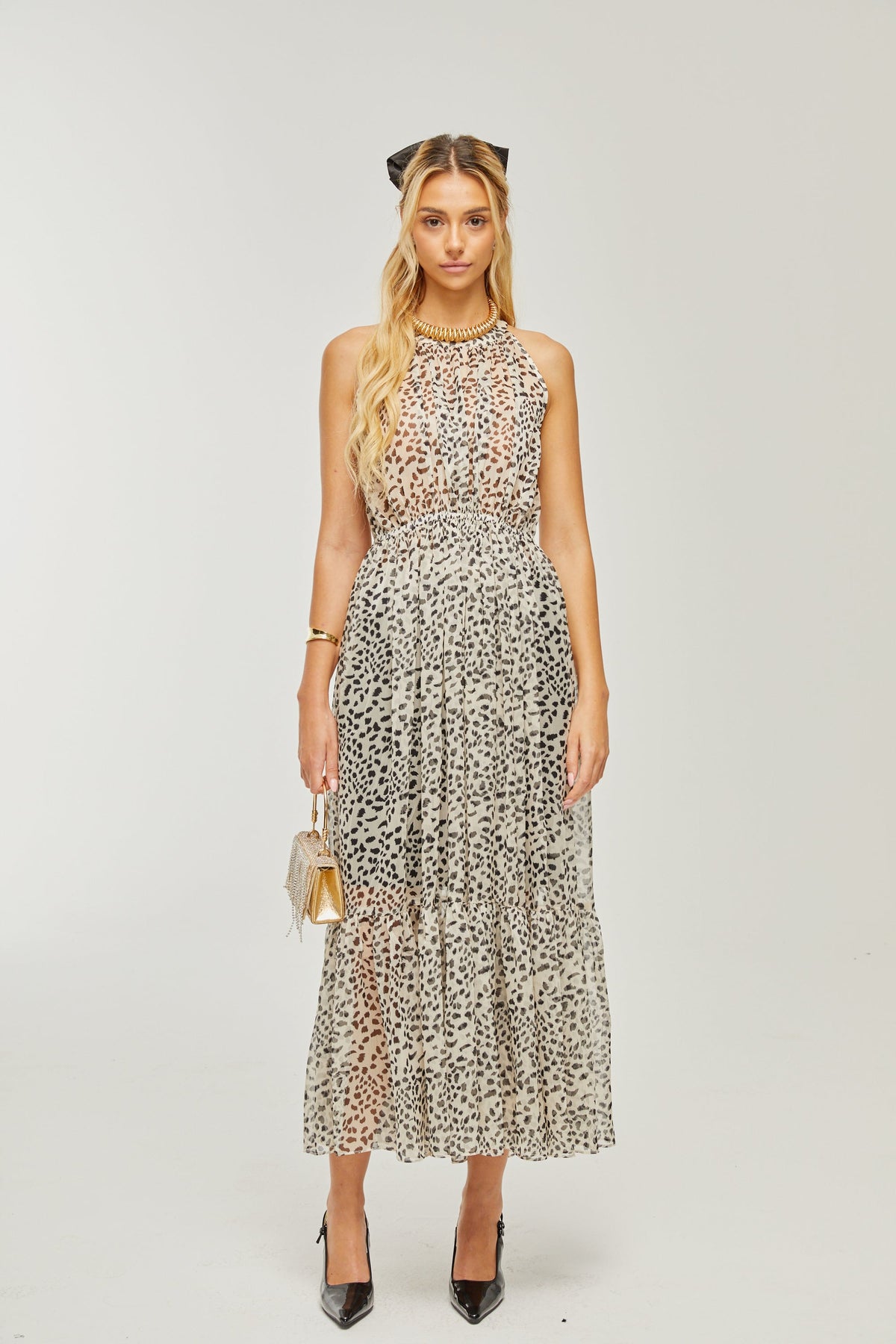 Adèle sleeveless leopard-print midi dress