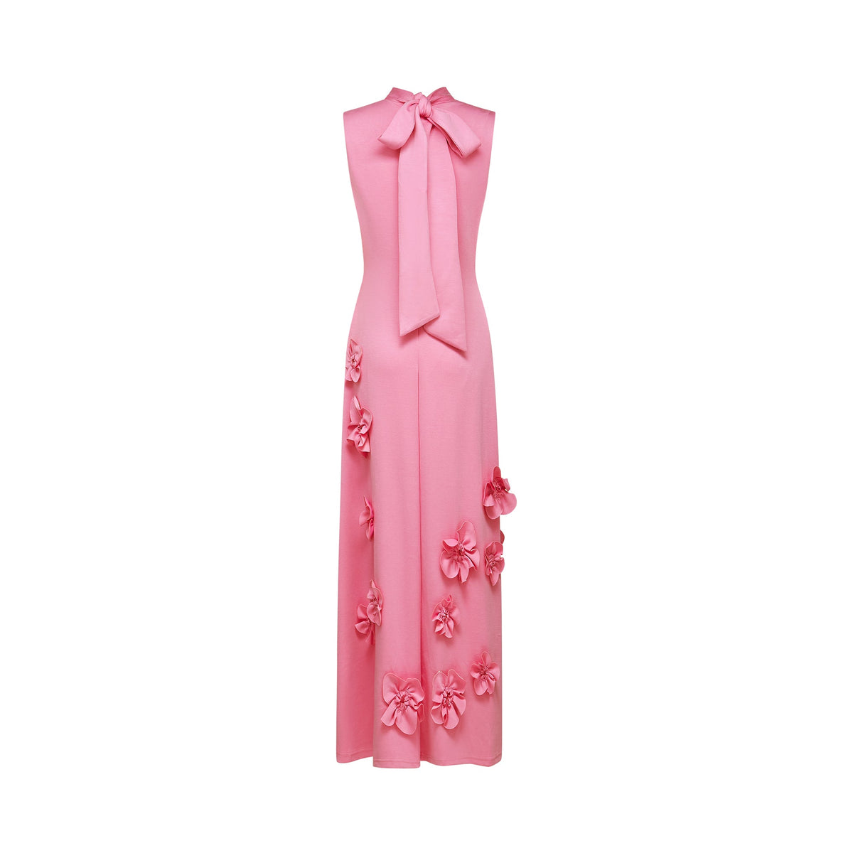 Magali bow-tie faux-flower embellished sleeveless maxi dress in Pink