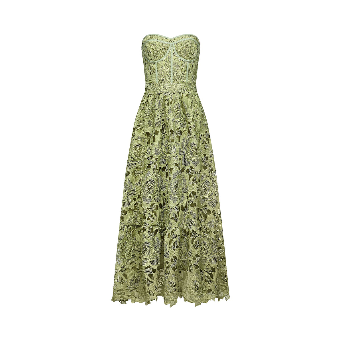 Inès lace floral embroidered cut-out midi dress