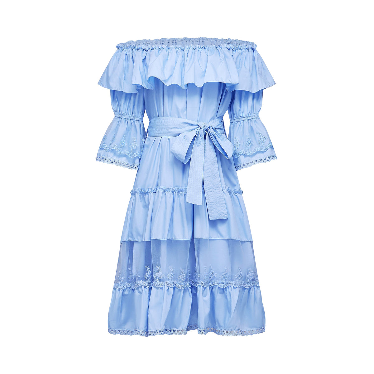 Sophie off-shoulder tiered midi dress - Blue