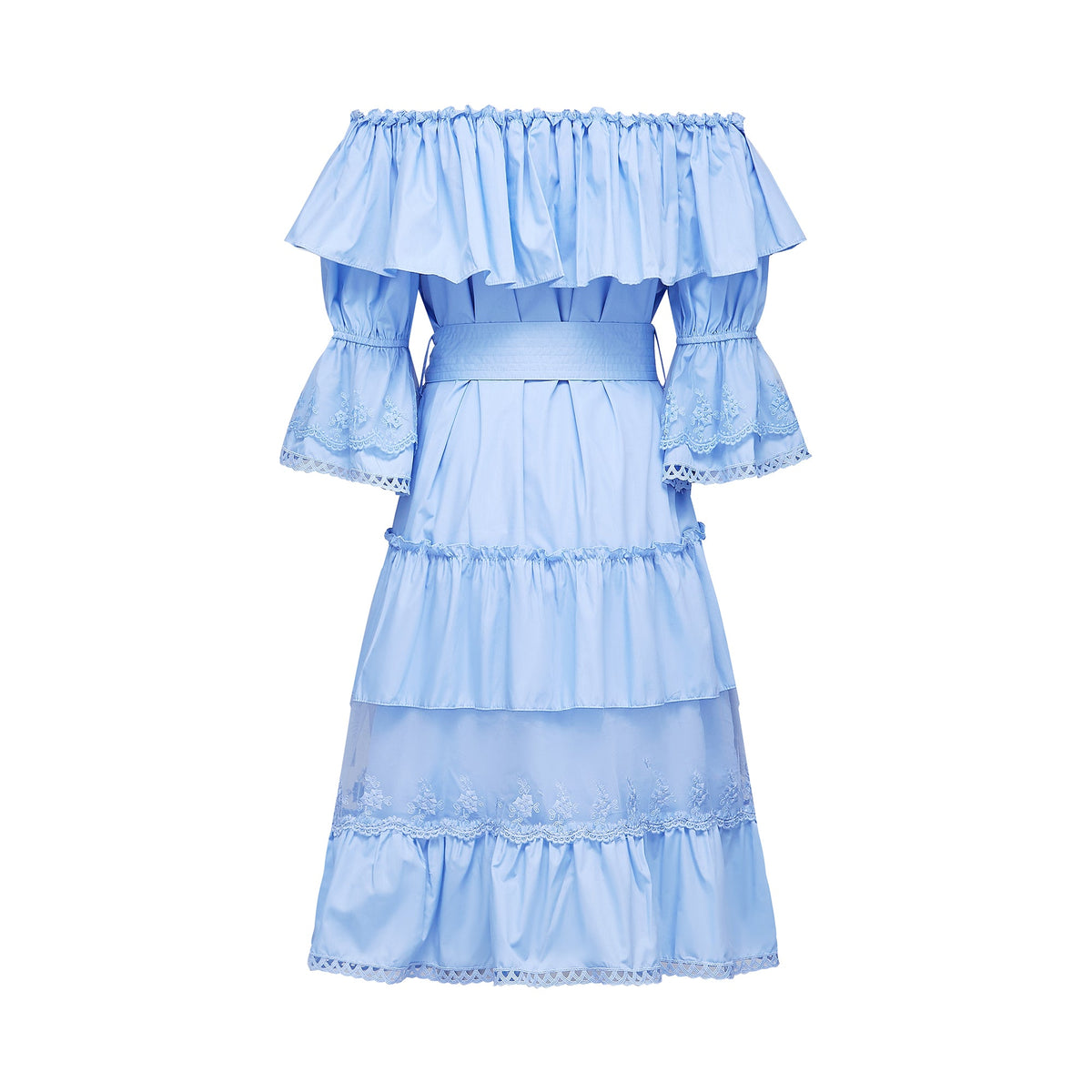Sophie off-shoulder tiered midi dress - Blue
