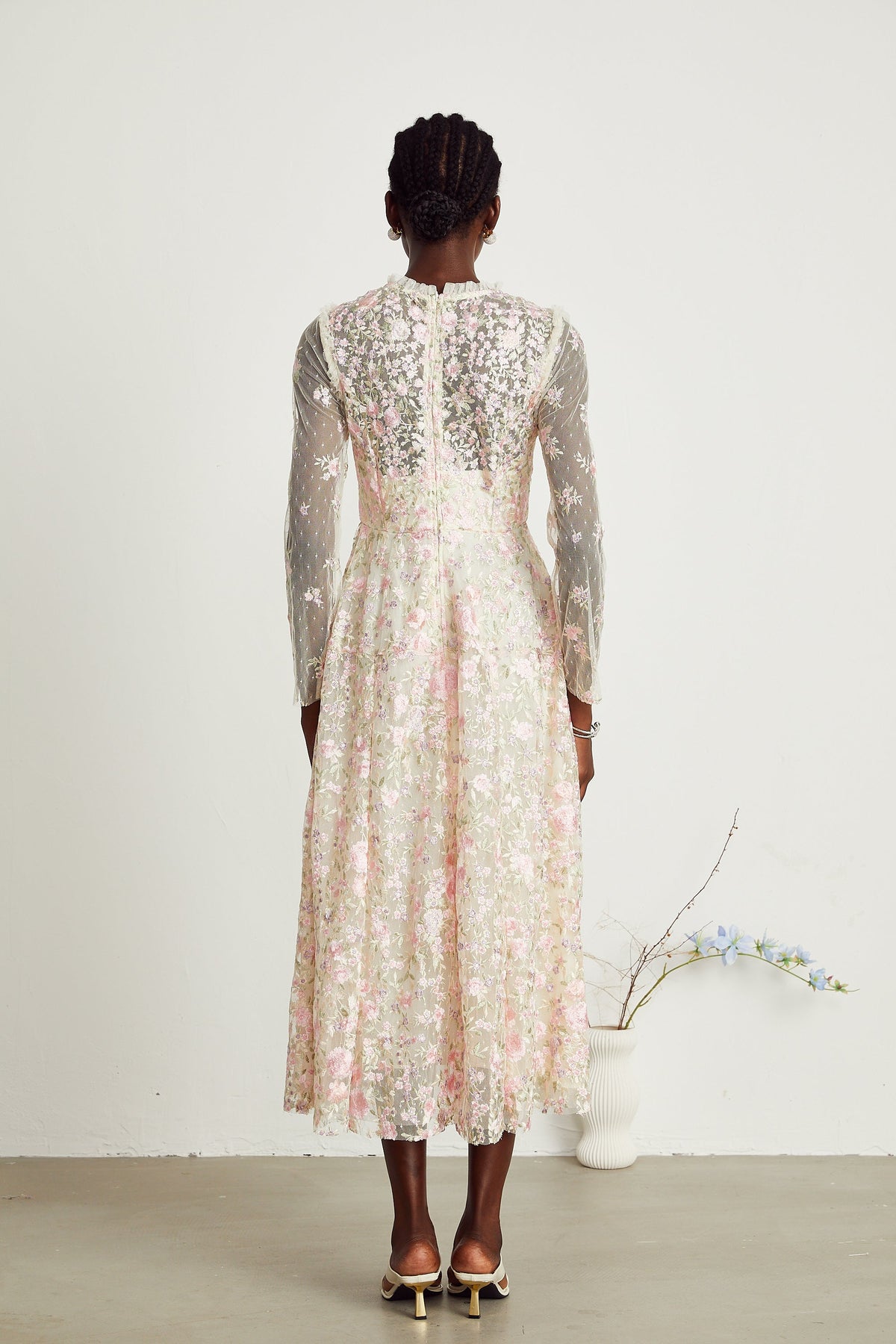 Lucie floral embroidered tulle midi dress