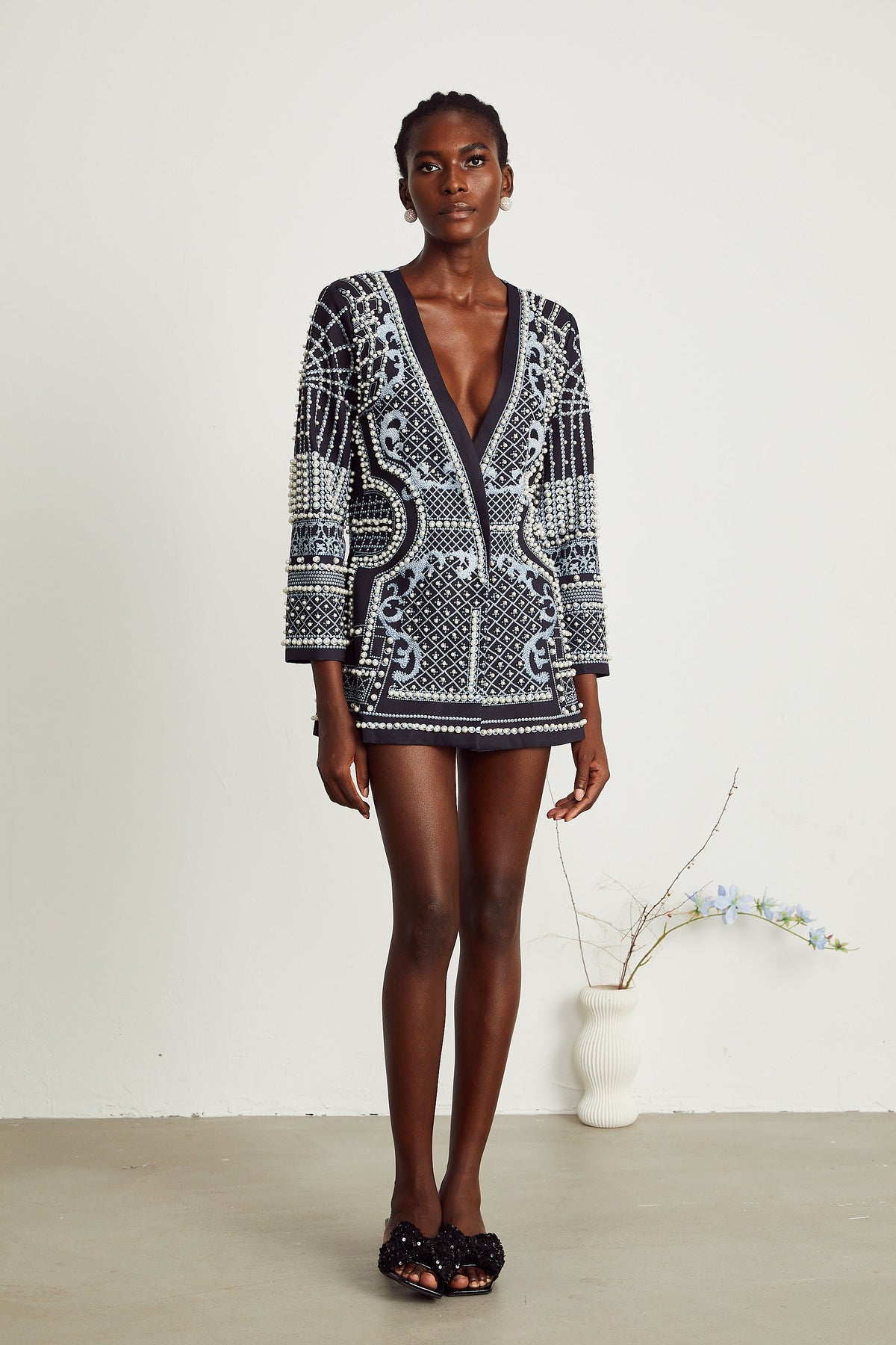 Catherine pattern-print V-neck blazer dress (Final Sale-US Only)