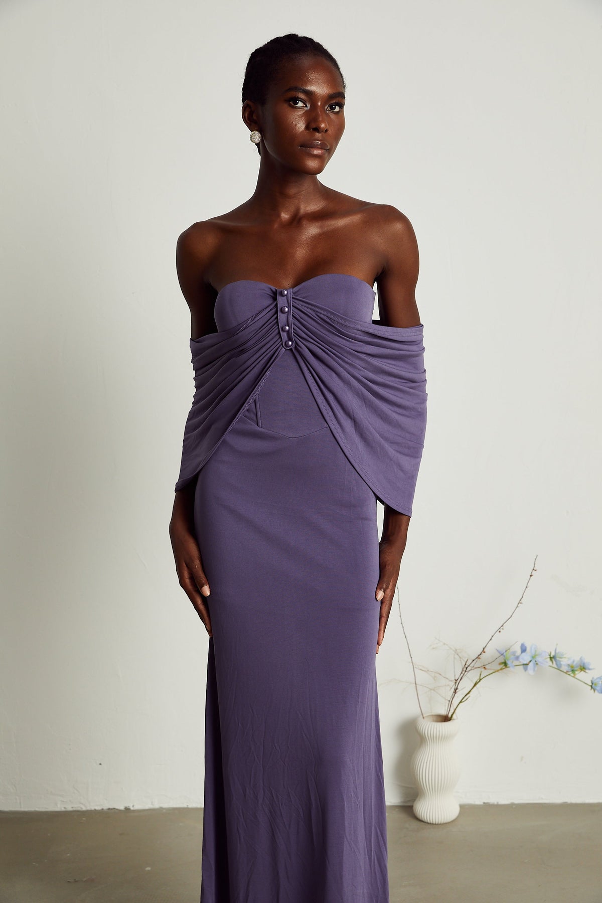 Delphine purple ruched midi dress (Final Sale-US Only)