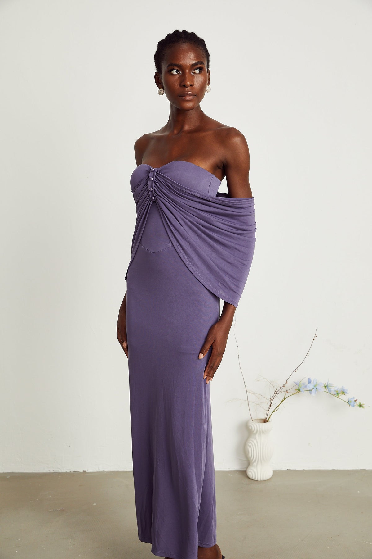 Delphine purple ruched midi dress (Final Sale-US Only)