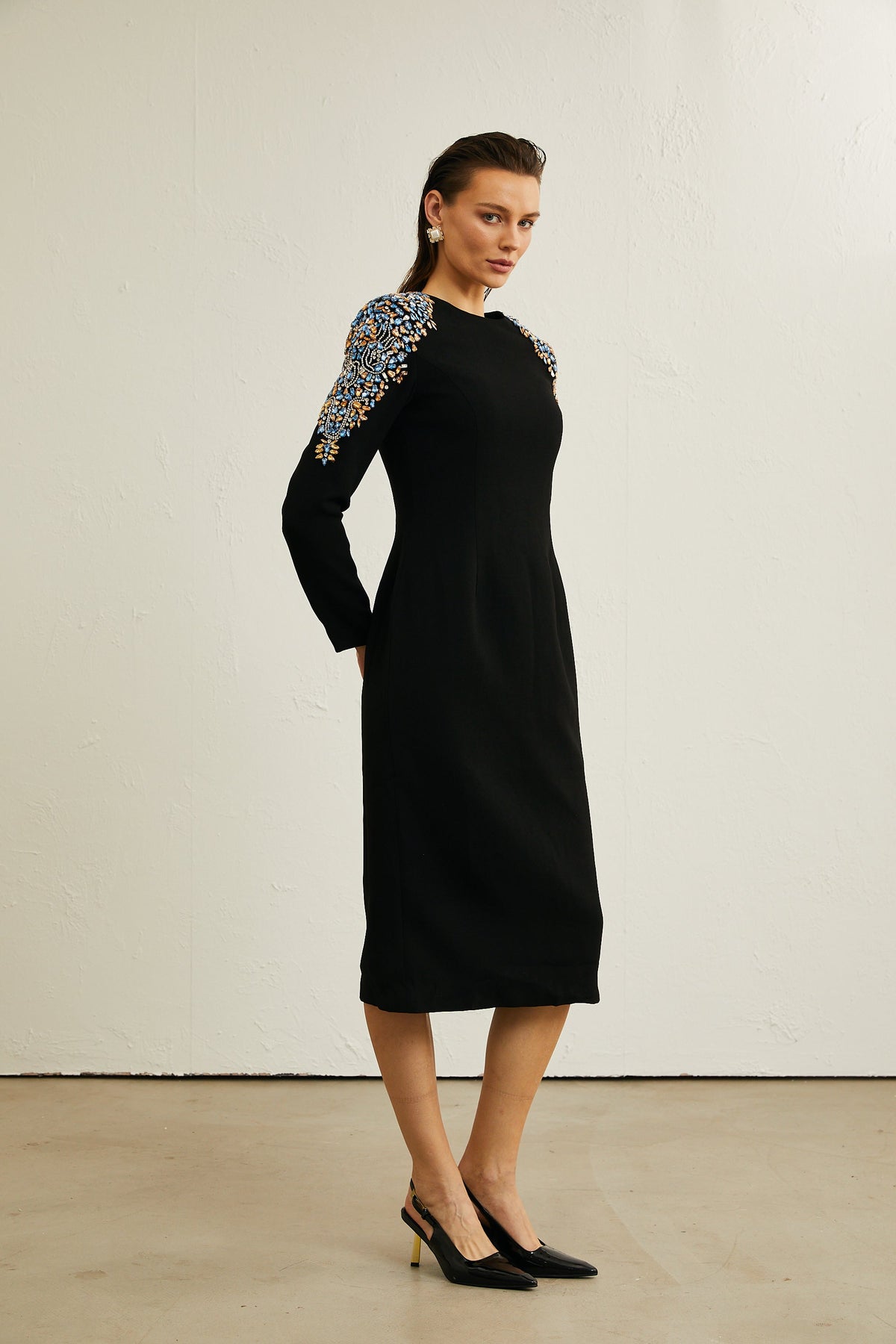 Maëlys black crystal-embellished midi dress (Final Sale)