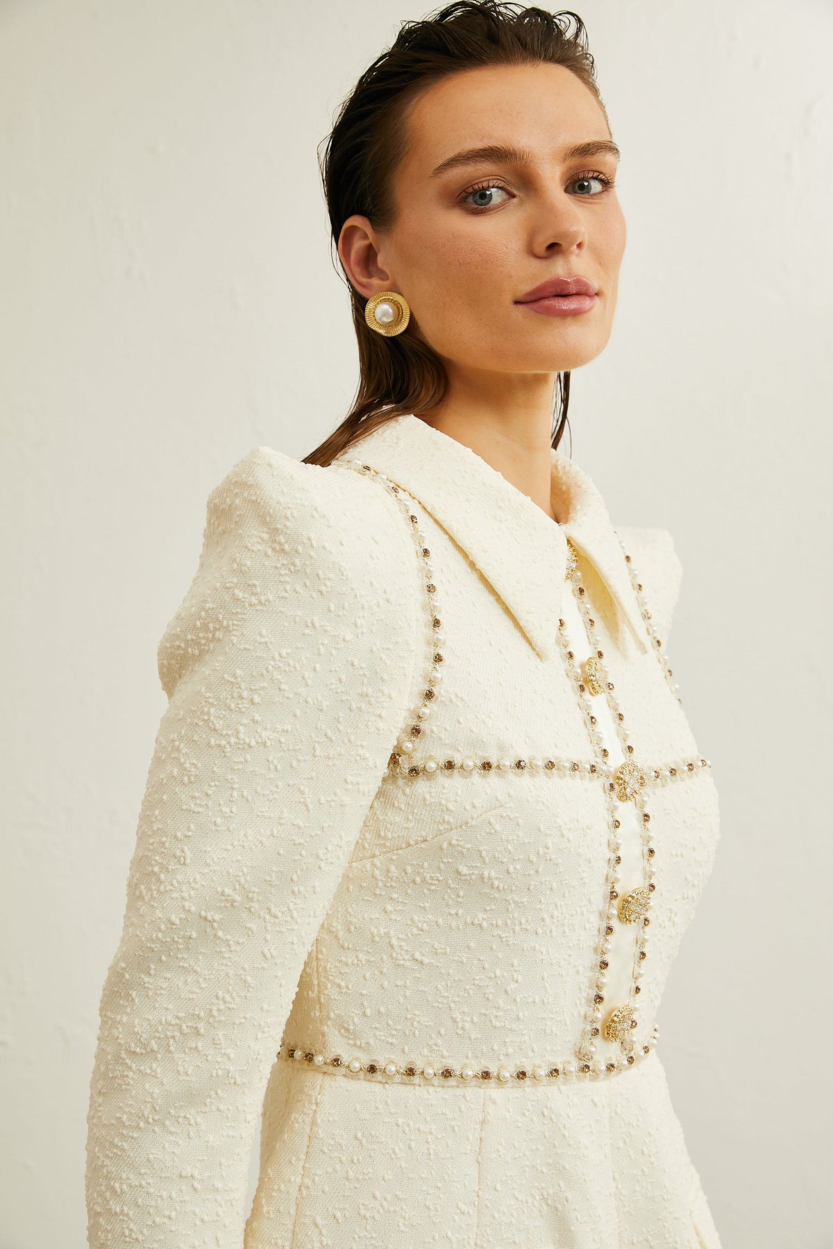 Irina faux-pearl tweed bodysuit