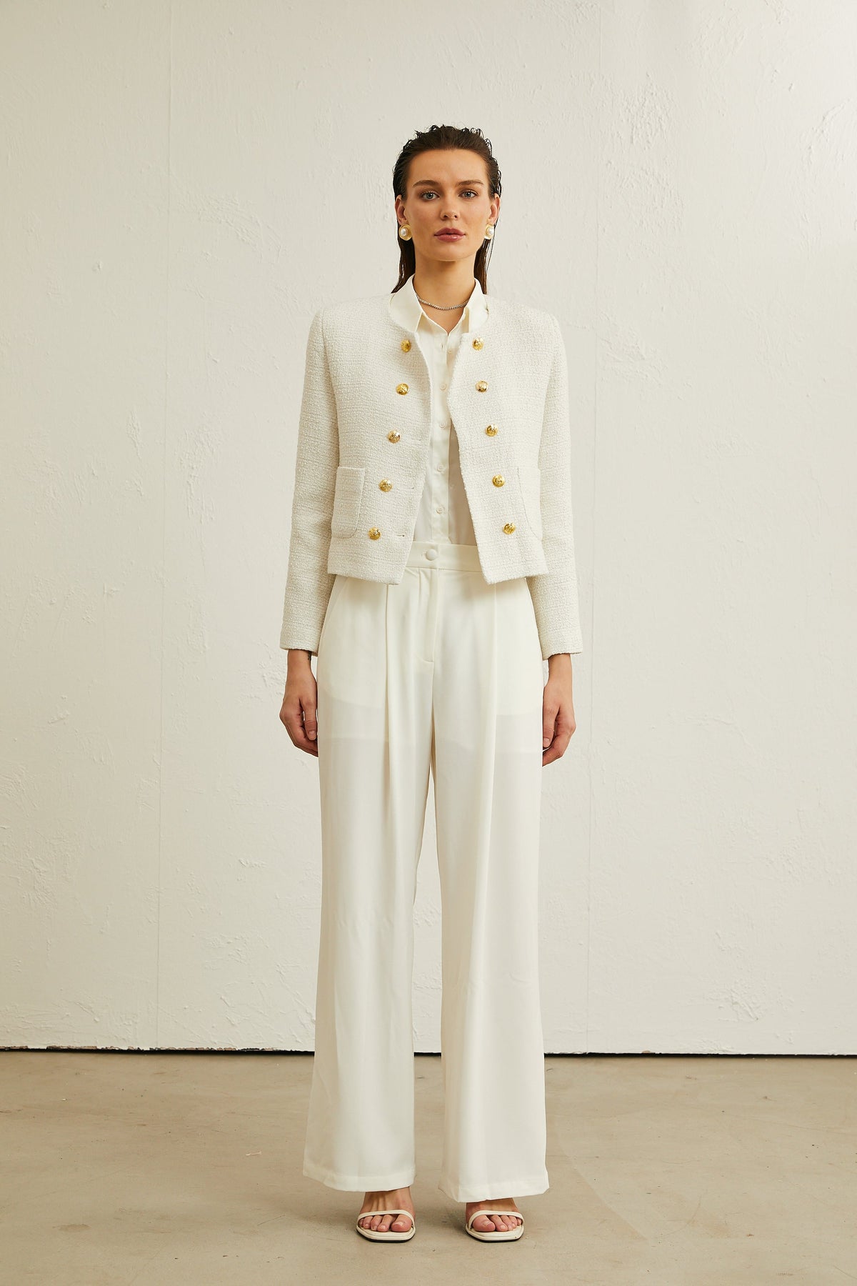 Thérèse white tweed double-breasted jacket