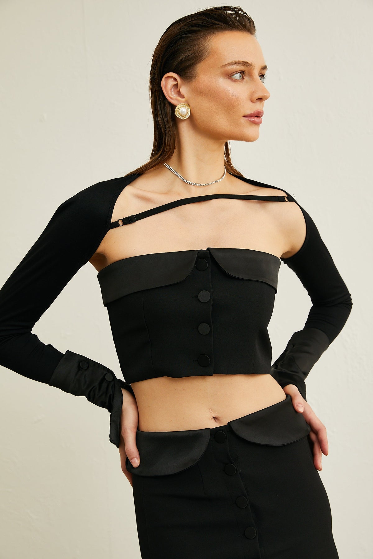 Luciela spaghetti-detail crop top & skirt matching set (Final Sale)