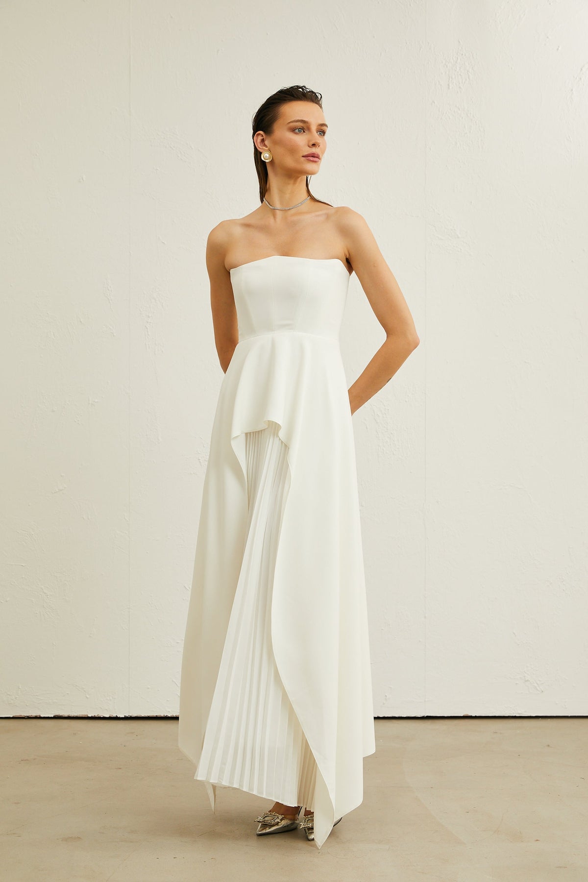 Vanessa white pleated off-shoulder maxi dress (Final Sale-US Only)