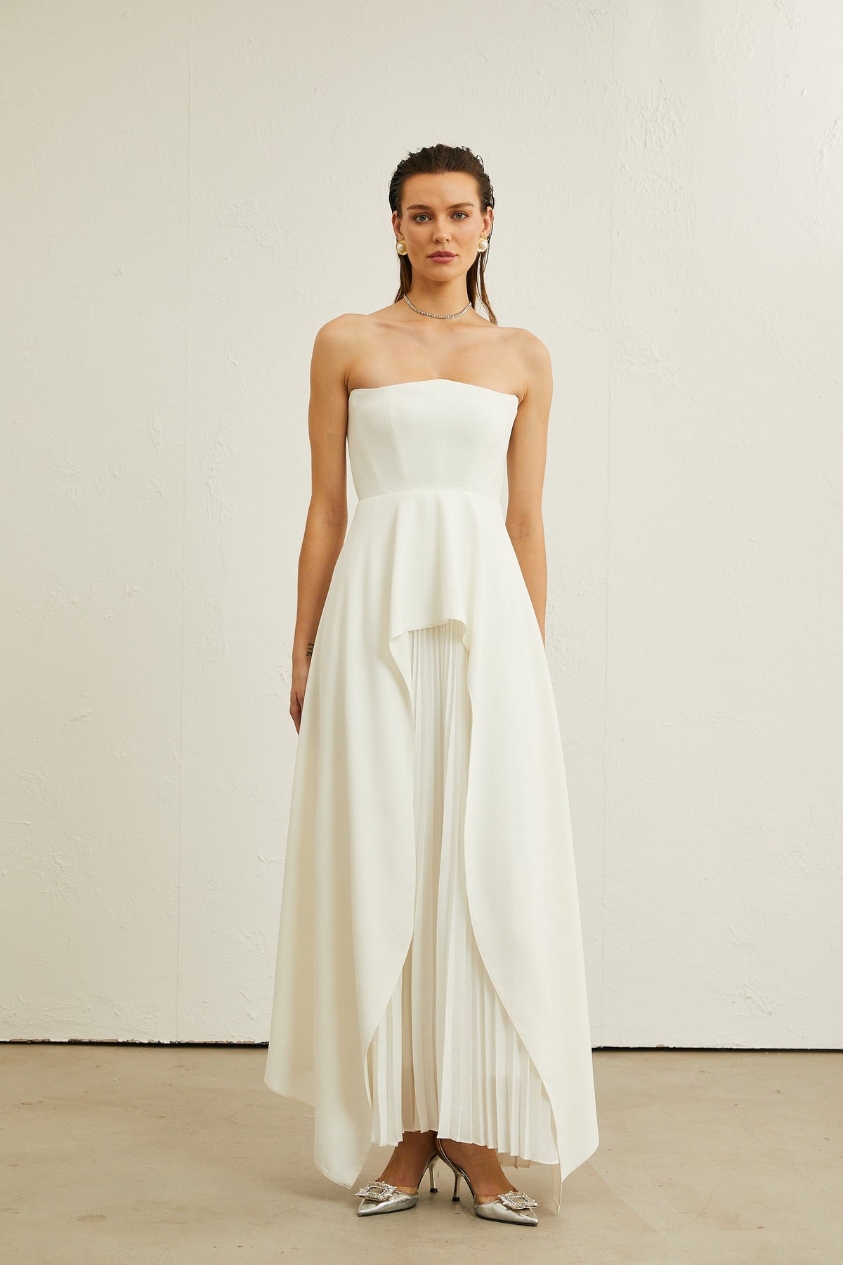 Vanessa white pleated off-shoulder maxi dress (Final Sale-US Only)